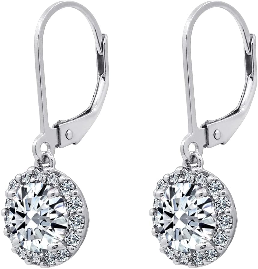 Thumbnail 2 de Sterling silver halo drop earrings 25mm
