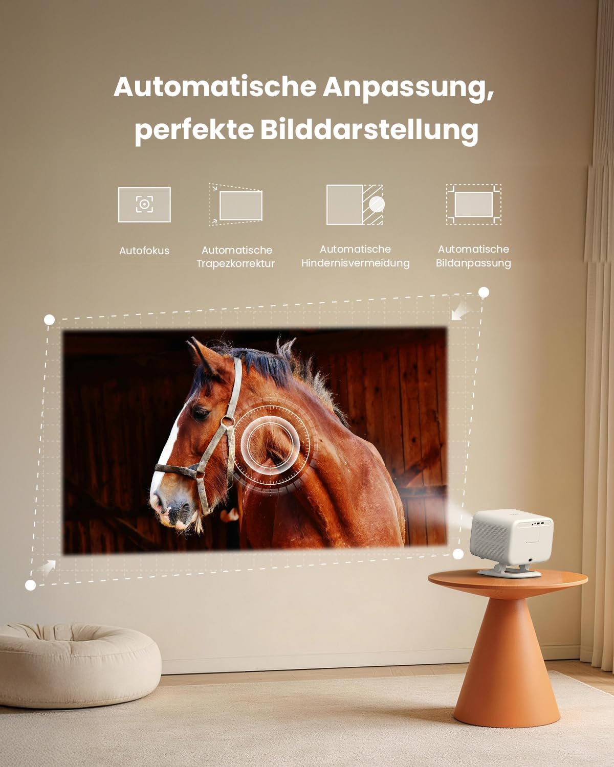 Detalle de Yaber L2 Plus – SGS-zertifizierter Smart Beamer mit hoher Helligkeit, 1080p, HDR10, JBL-Sound & Auto-Fokus