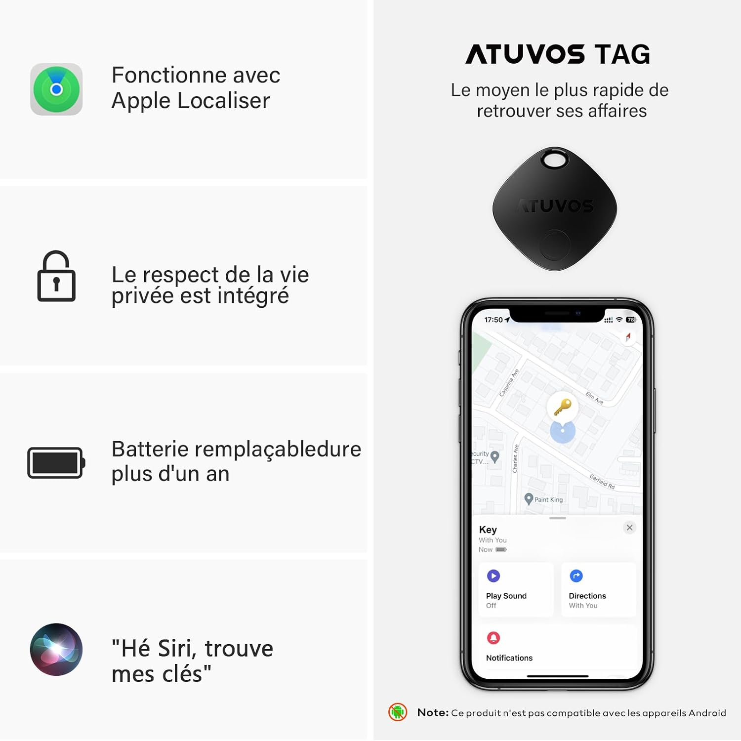 Detalle 2 de ATUVOS Air Tag Traceur Lot de 4 Noir