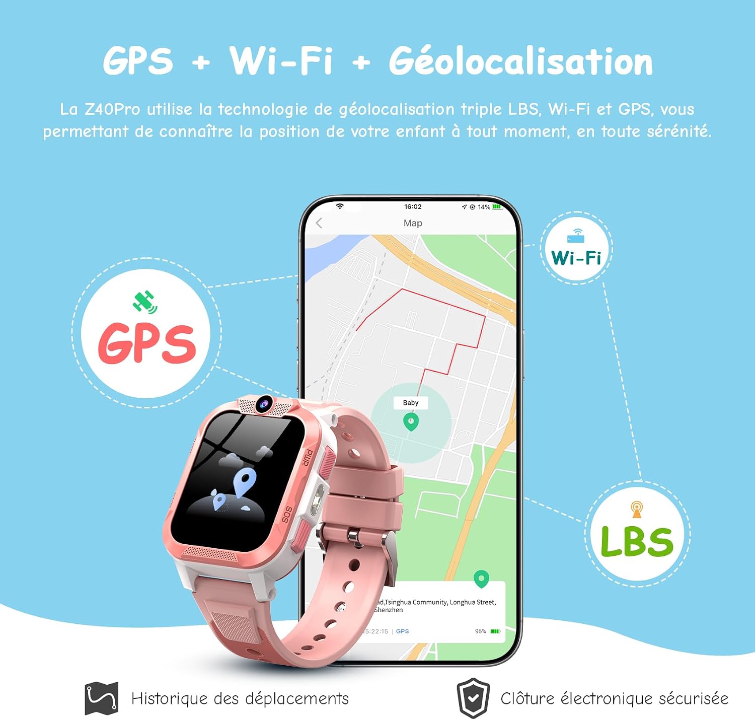 Detalle de IOWODO Montre Connectée Enfant 4G avec GPS et Écran HD 1,85" – SOS, Mode École et IP68