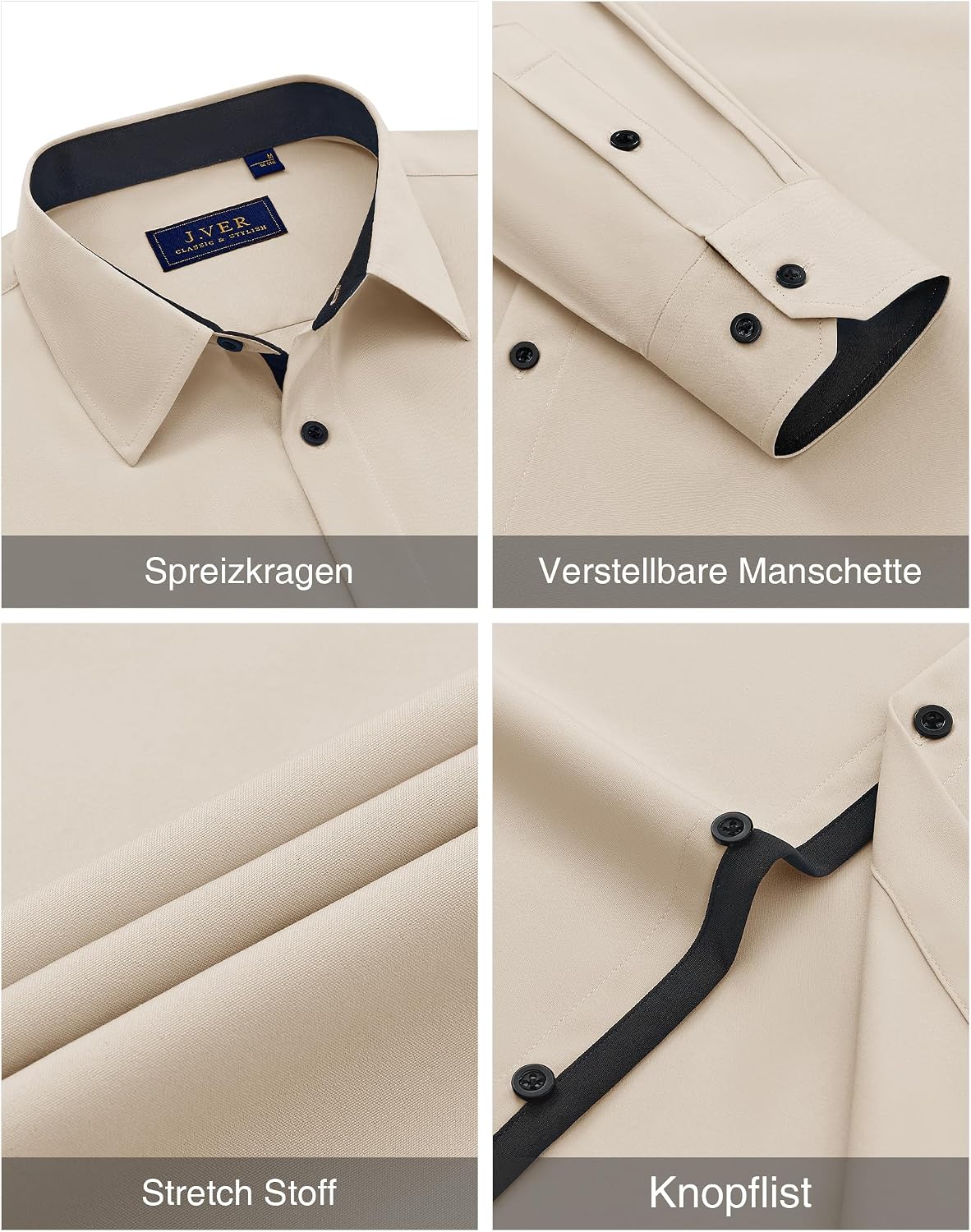 Detalle 1 de J.VER Hemd Herren Langarm Stretch Regular Fit – Businesshemd für Büro, Hochzeit & Alltag