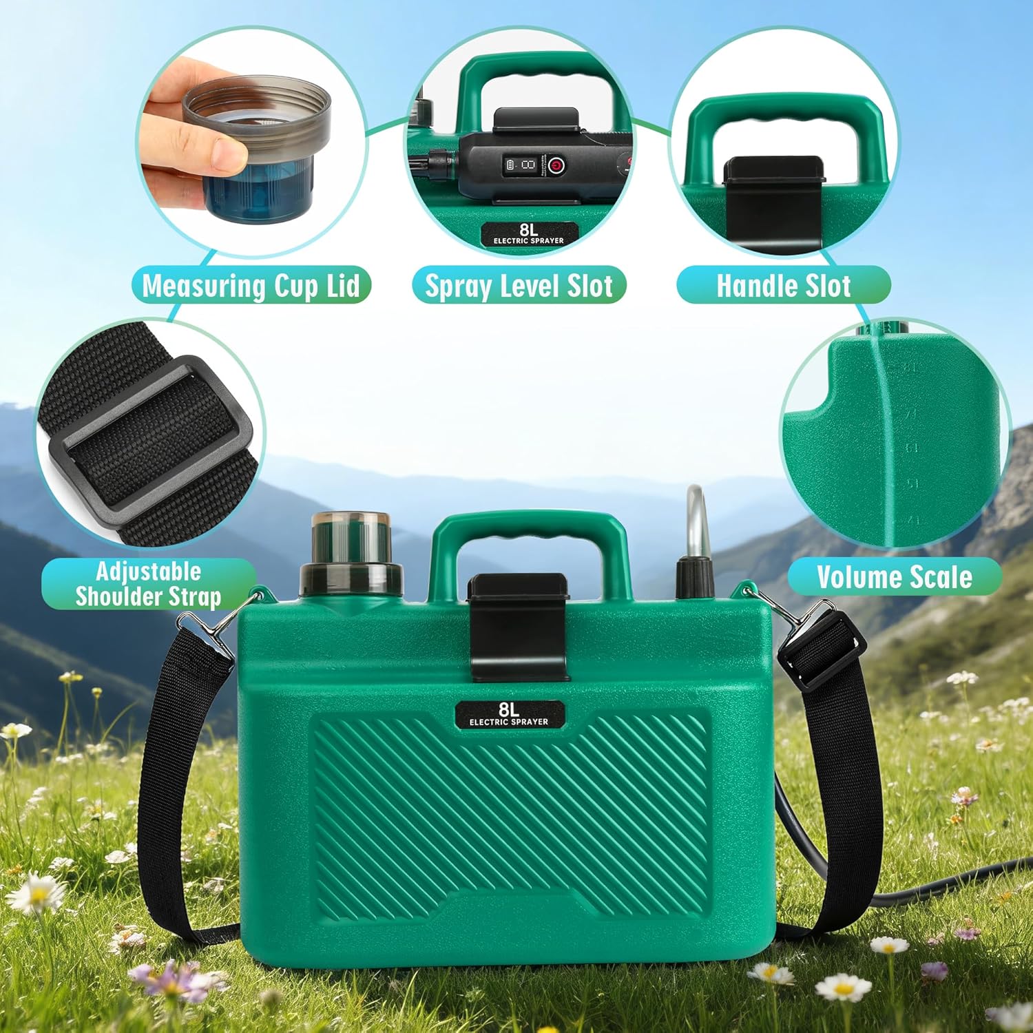 Thumbnail 5 de BesWin Battery Powered Sprayer 8L – Rechargeable Electric Garden Sprayer with 3 Speeds, Battery Indicator and Retractable Wand