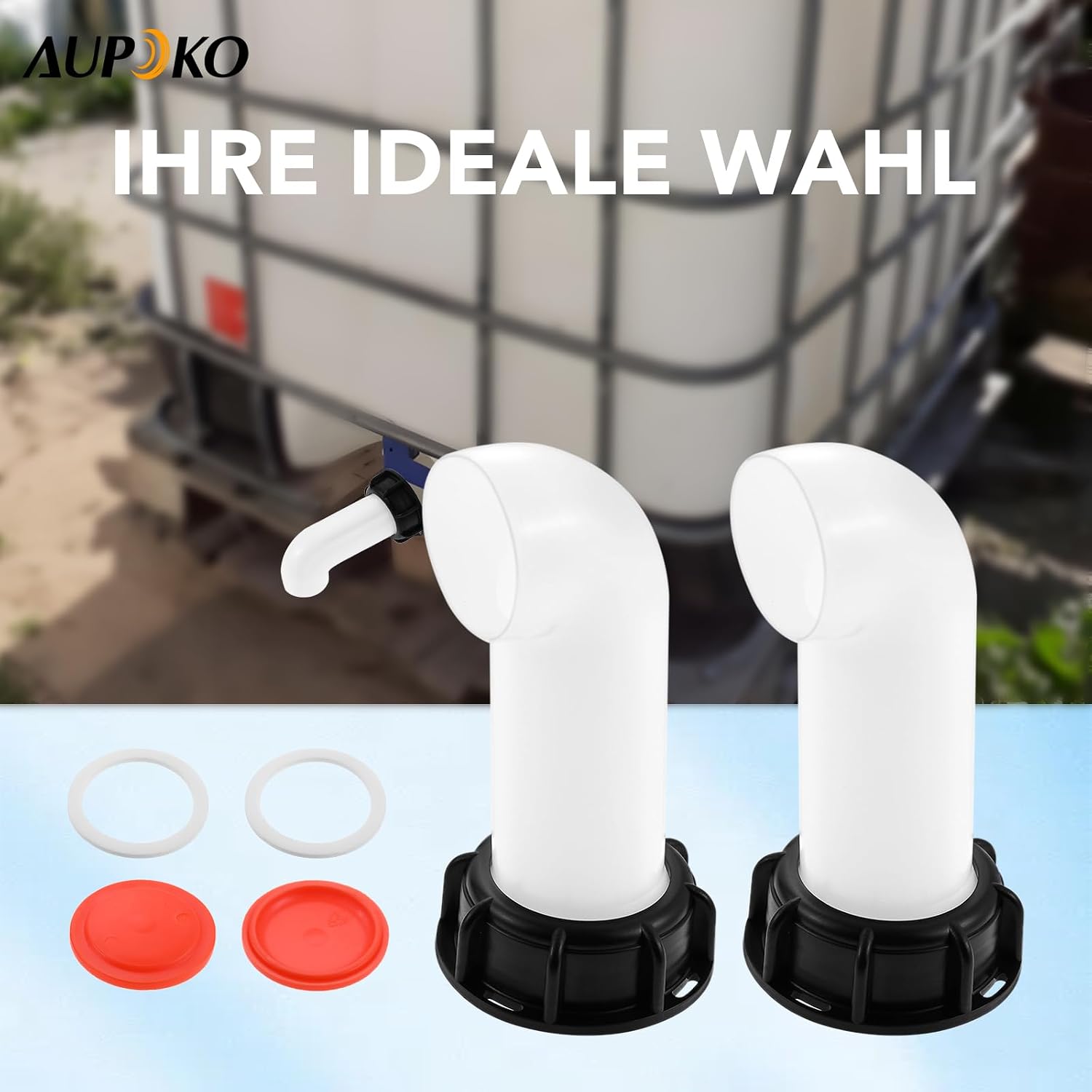 Thumbnail 6 de Aupoko IBC Ablaufstutzen Zubehör – 60 mm Innenkappe, 2er-Set mit Ventil und Schlauchanschluss