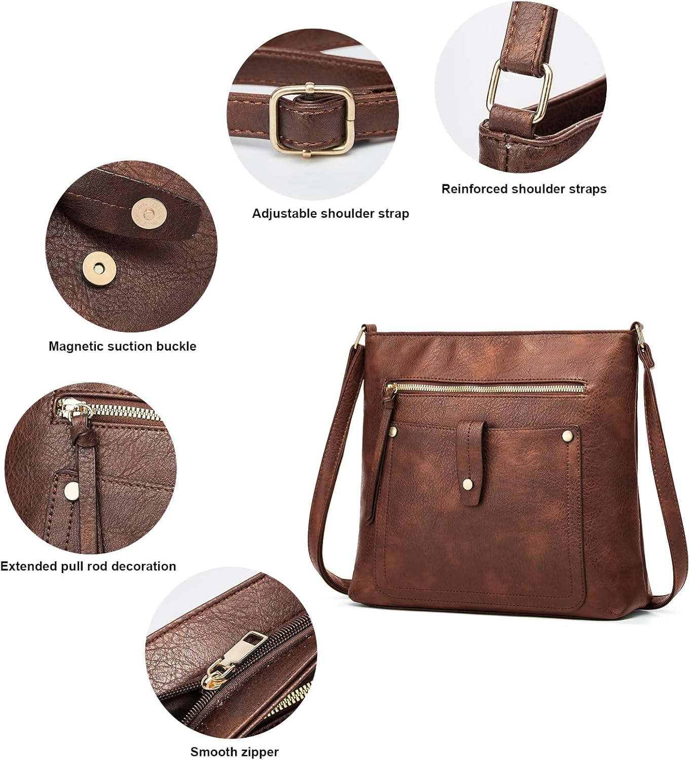 Thumbnail 6 de DOB SECHS Umhängetasche aus weichem PU-Leder für Damen – Vielseitige Crossbody mit mehreren Taschen