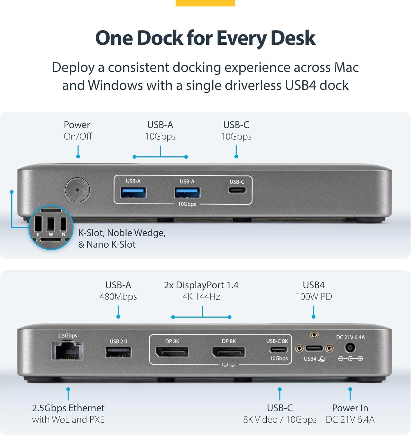 Detalle 2 de StarTech 208UE-USB4-DOCK USB4 Docking Station, dual 4K, 100W charging