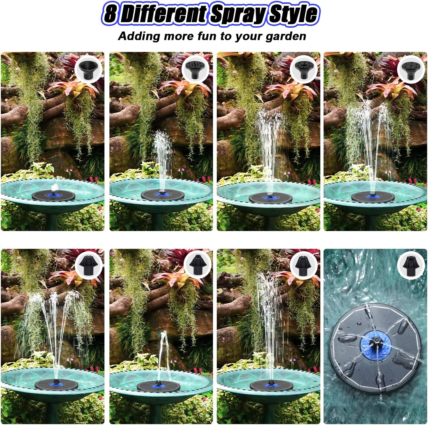 Thumbnail 2 de SZMP Solar Fountain Upgrade: 3.5W Solar-Powered Bird Bath Fountain with 7 nozzles