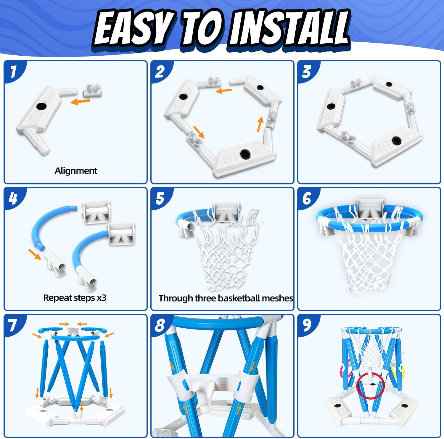 Thumbnail 6 de 2-in-1 Pool Basketball Hoop & Ring Games - Floating Pool Toys for Kids and Family Fun