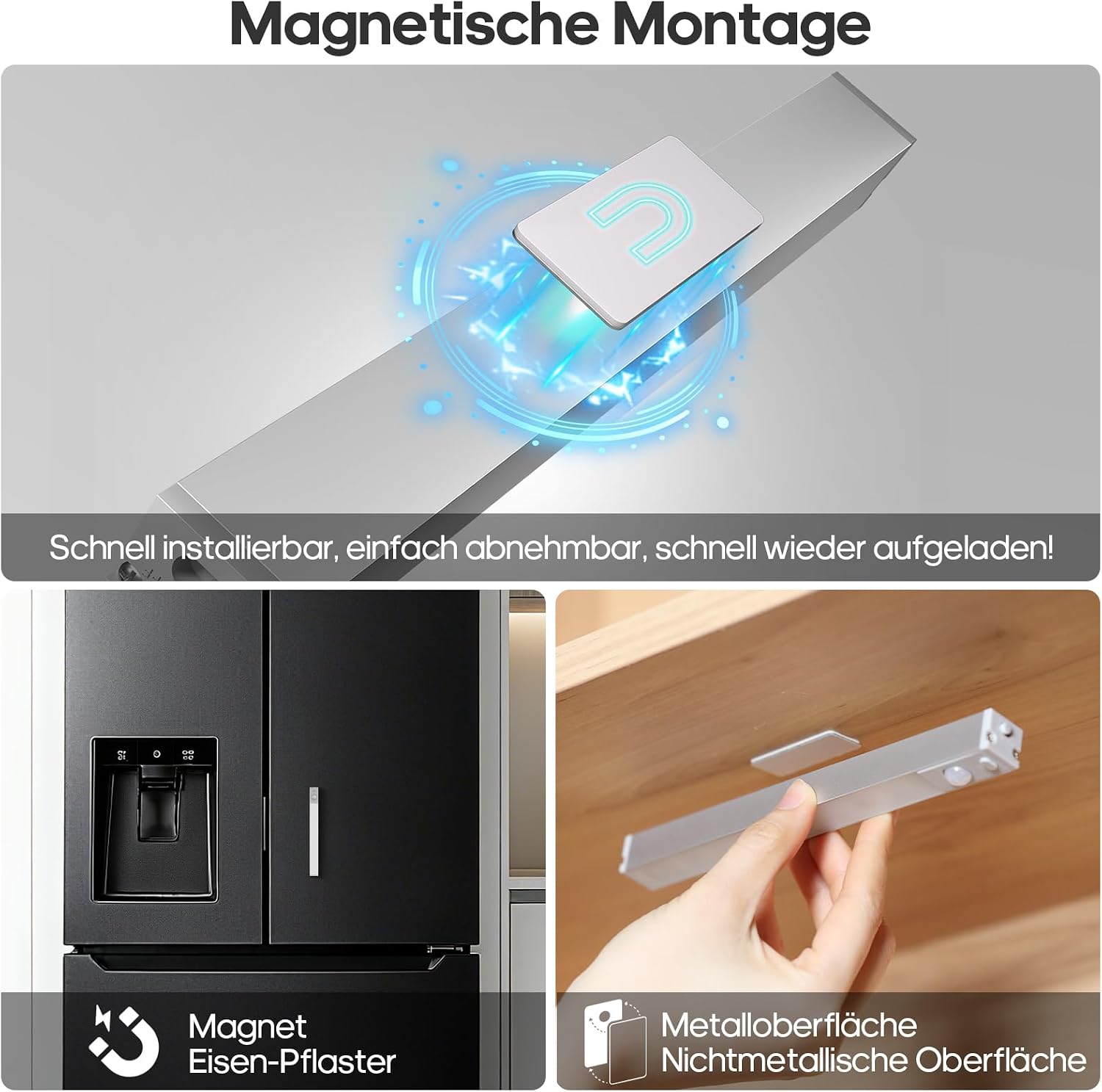 Detalle de GOODEA 18 cm Slim Bright LED Schrankbeleuchtung mit Bewegungsmelder (3er-Set, dimmbar)