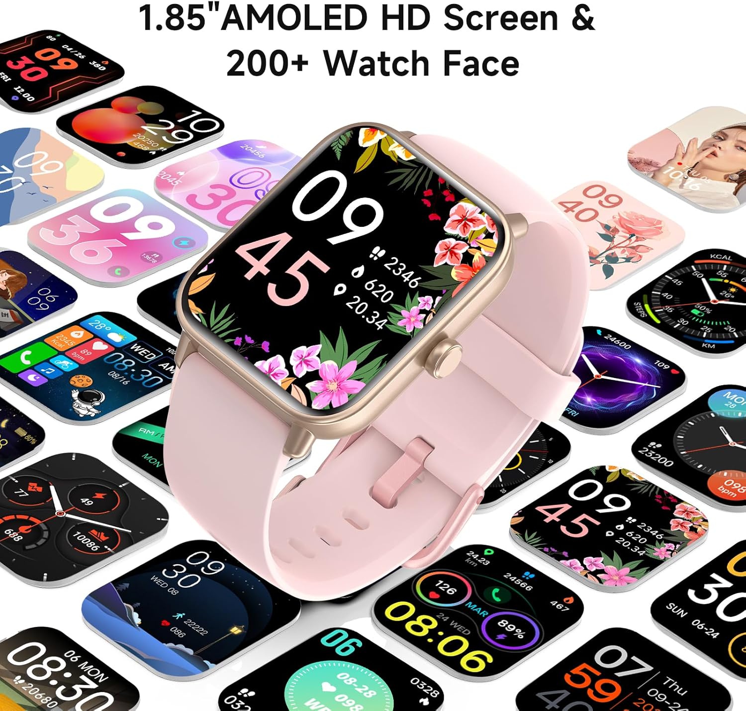 Detalle de Smart Watches for Women (1.85" HD Display) Pink Fitness Tracker with Heart Rate, Sleep, SpO2, Call Support