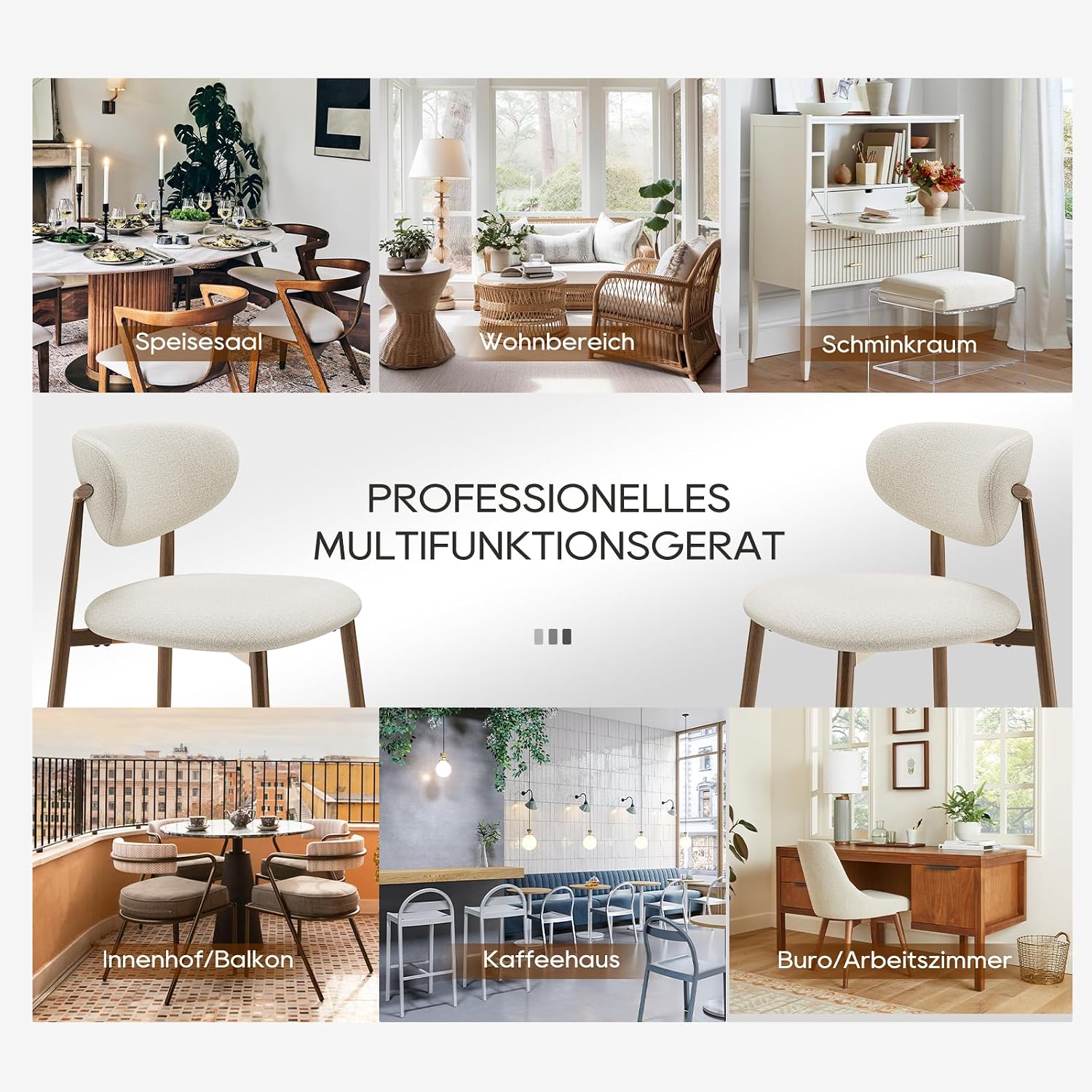 Thumbnail 6 de COLAMY Küchenstuhl 6er-Set – Moderner Polsterstuhl mit Fester Rückenlehne, Beige, Metallbeine