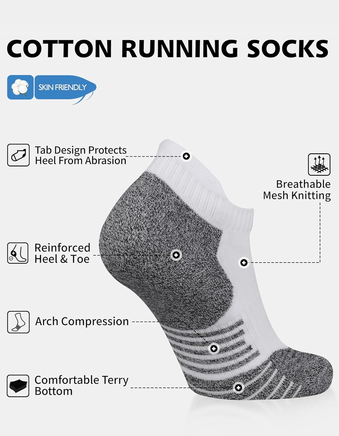 Thumbnail 2 de CLOSEMATE Lot de 6 paires de chaussettes de sport 39-42 / 43-46 / 47-50 (noir et blanc) antidérapantes respirantes