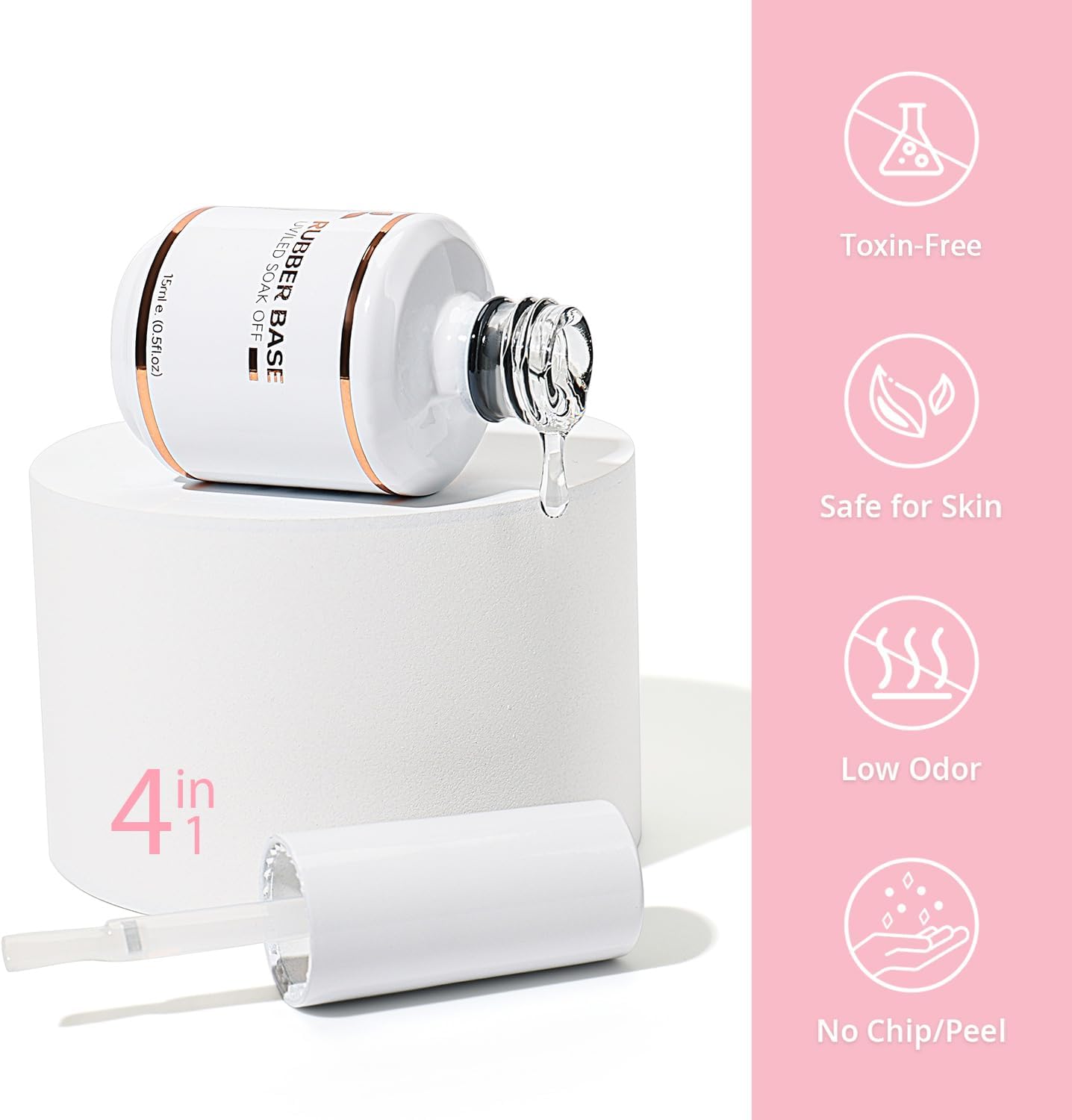 Detalle de Nicedeco Rubber Base 15ML Clair – Vernis Semi Permanent Gel Sans HEMA pour Renforcement et Réparation