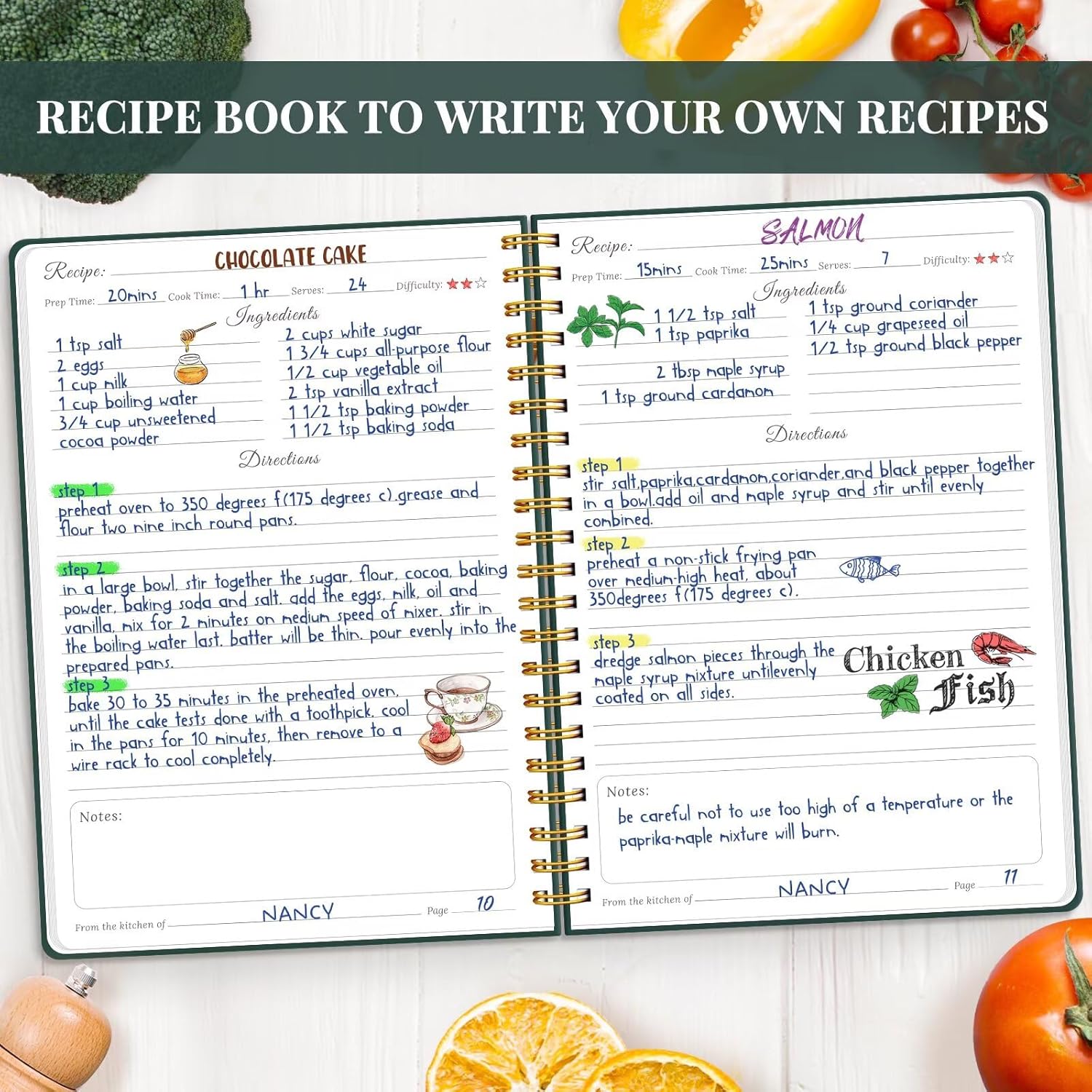 Thumbnail 1 de LuBudingJoy B5 Blank Recipe Book (Hardcover, 130 Pages) – Spiral Cookbook Journal with DIY Stickers