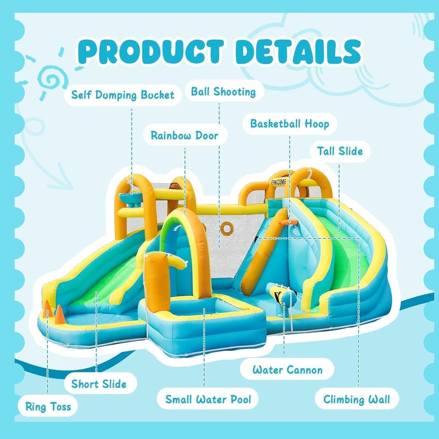 Thumbnail 2 de FINCOME Inflatable Water Slide: Dual-Slide Bounce House for Backyard Fun