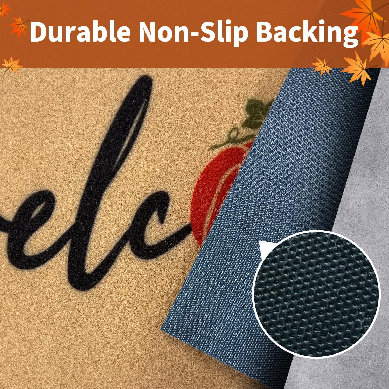 Detalle de PKFEDR PK-DM-FBA Pumpkin Welcome Doormat, 17 x 30-Inch Polyester, Non-Slip