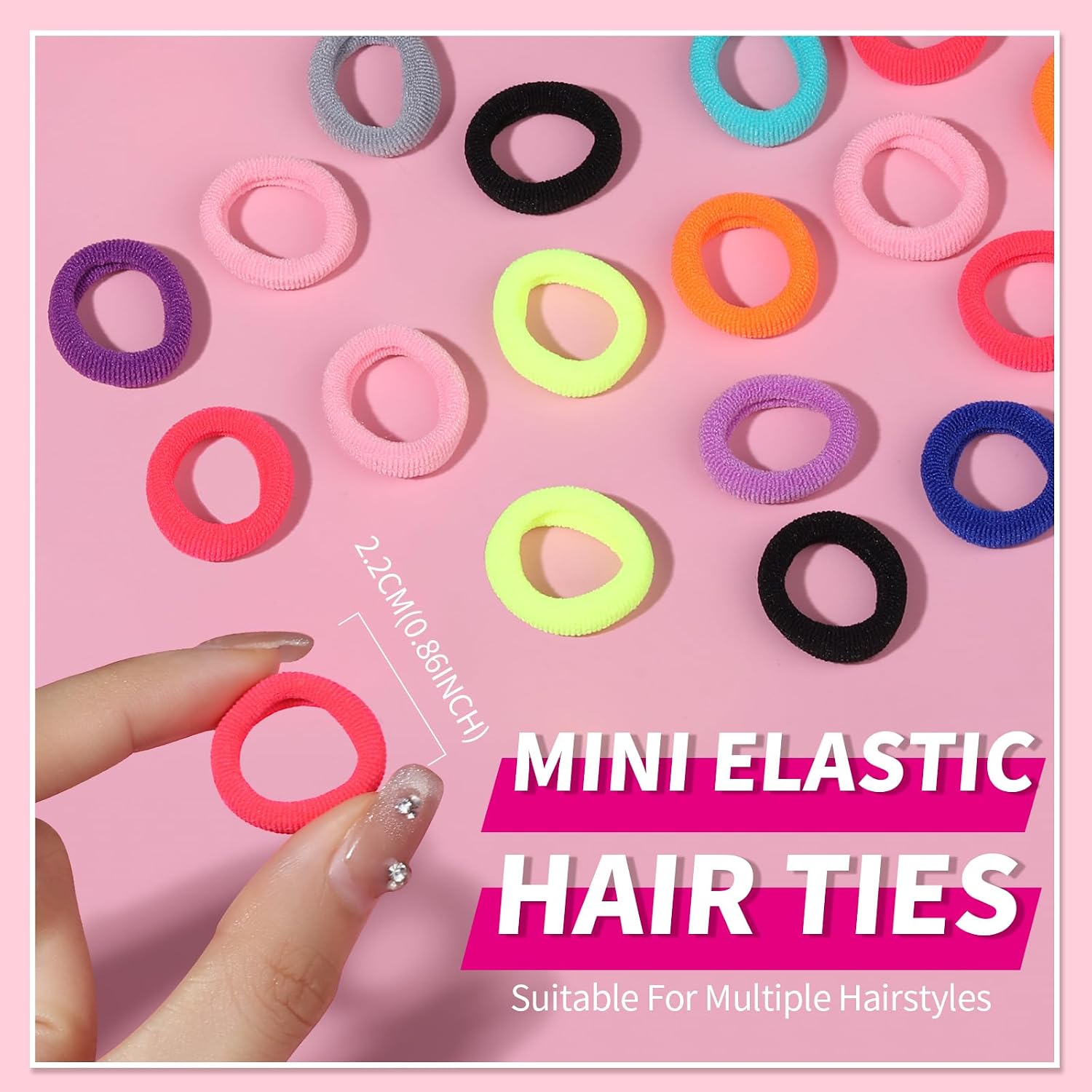 Detalle 2 de YGDZ Cotton Mini Hair Ties, 300 Seamless Multicolor Elastics for Kids