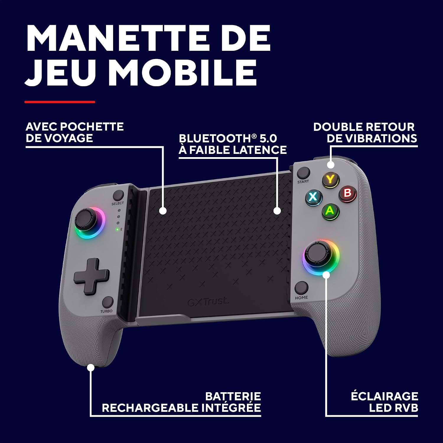 Detalle de GXTrust Trust GXT Mylox: Manette Bluetooth polyvalente pour smartphone, 12h d’autonomie, éclairage RGB