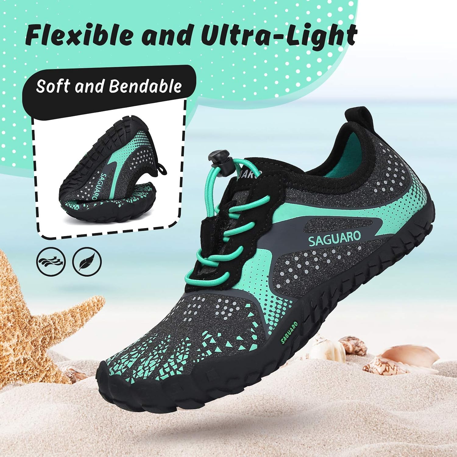 Detalle de SAGUARO Kinder Barfußschuhe (Schnell trocknend) – unisex, flexible Lauf- und Wanderschuhe, Gr. 24–36
