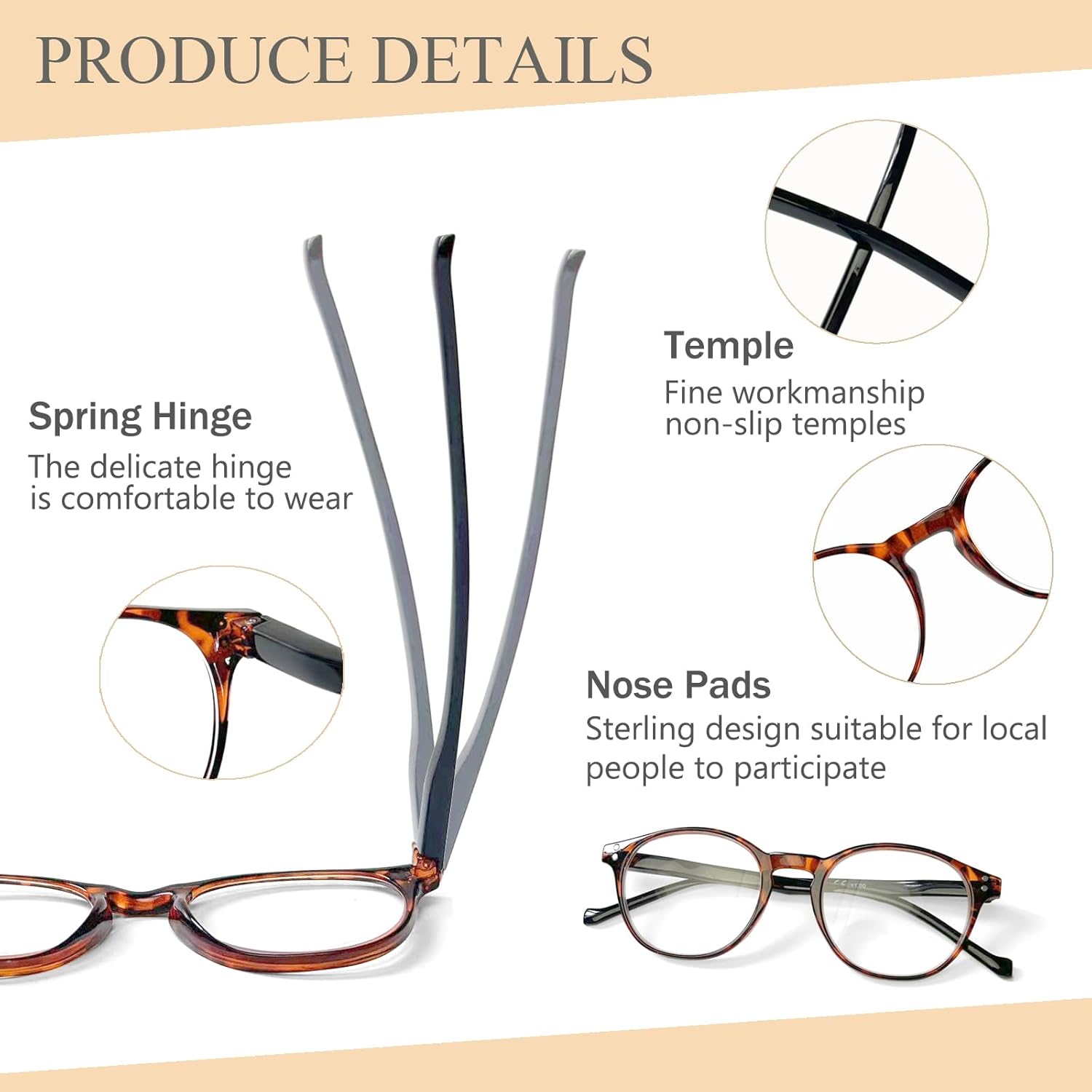 Detalle de NORPERWIS 5 Pairs Reading Glasses: Standard Fit with Spring Hinges (2.75x, 5 Colors) for Men and Women