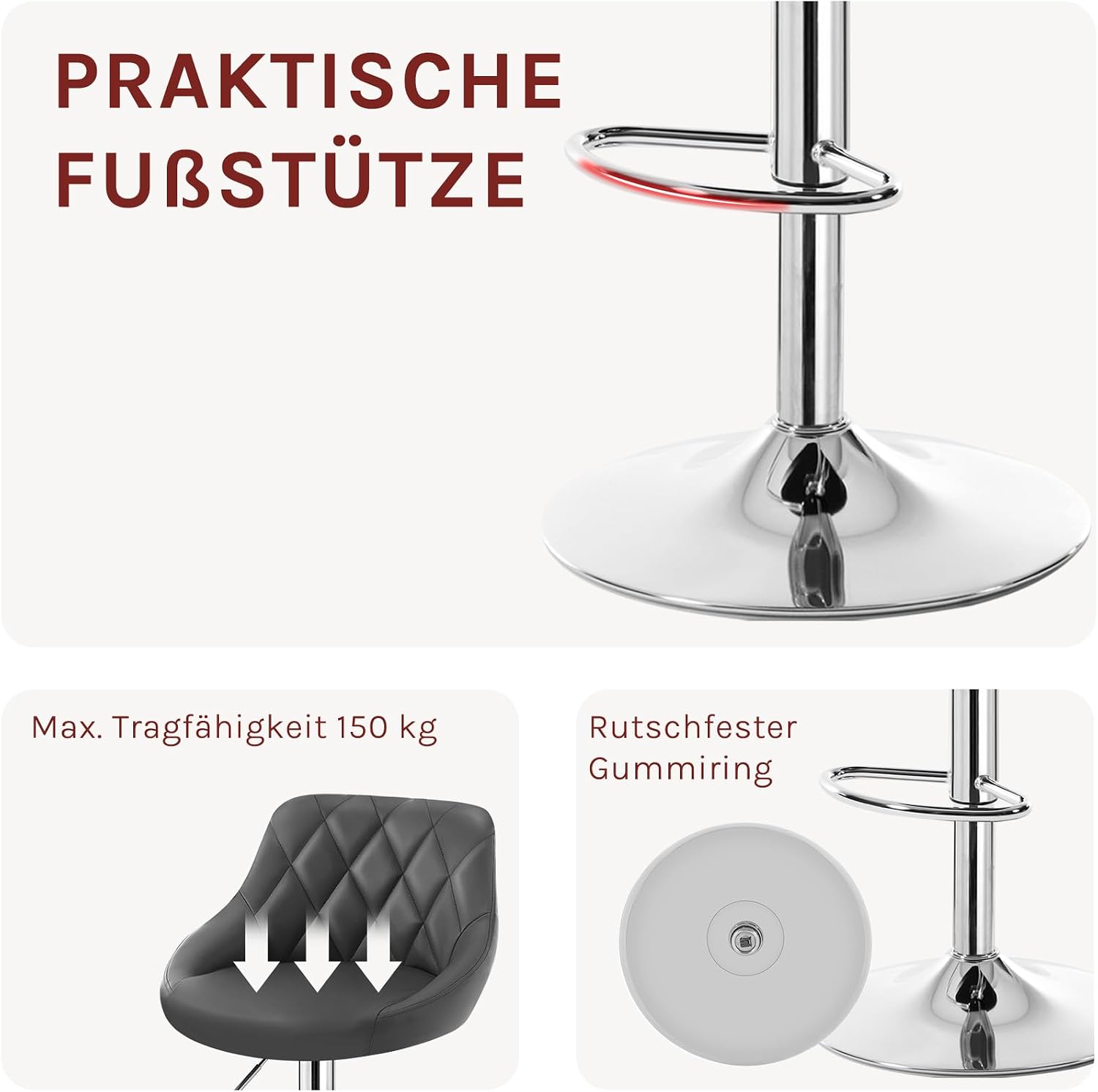 Thumbnail 6 de WOLTU Barhocker-Set (2er) mit Rückenlehne, höhenverstellbar & drehbar – gepolsterter Kunstledersitz in Grau