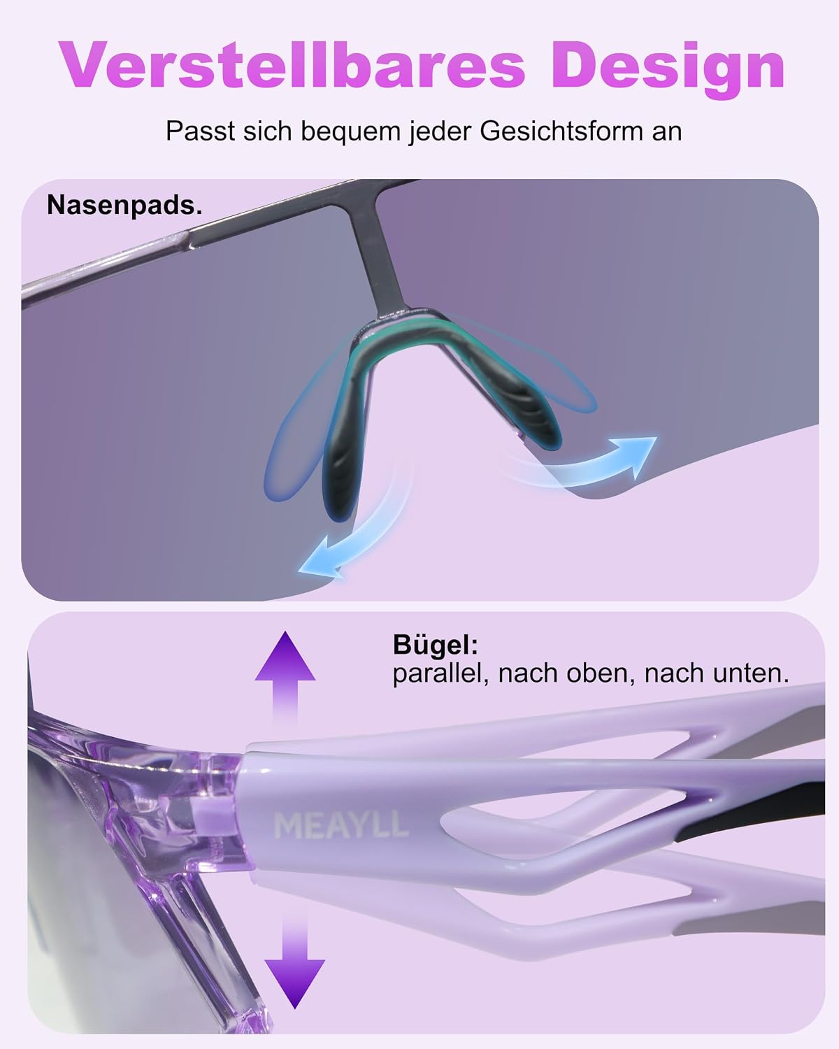 Detalle de Meayll Fahrradbrille Herren Damen – UV400 Schutzbrille mit TR-90 Rahmen und verstellbaren Nasenflügeln