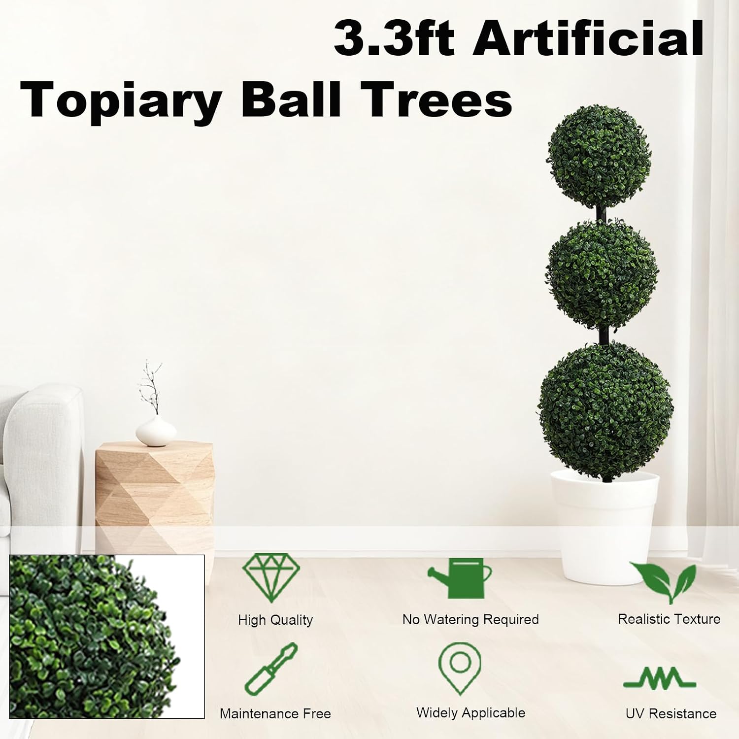 Detalle de momoplant Artificial Boxwood Topiary Ball Trees, 3.3ft Set of 2 – Durable, Ready-to-Display Indoor/Outdoor Decor