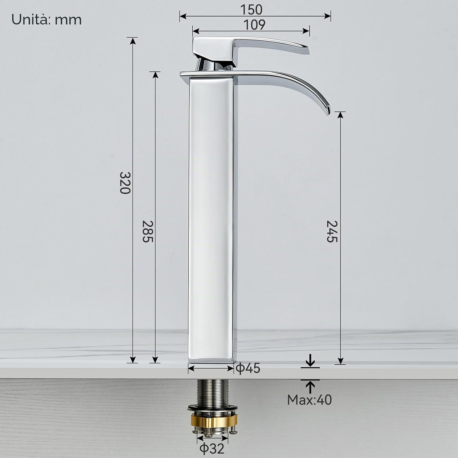 Thumbnail 1 de CECIPA Rubinetto lavabo a cascata alto, cromo, 245 mm di altezza – miscelatore in ottone e acciaio inox