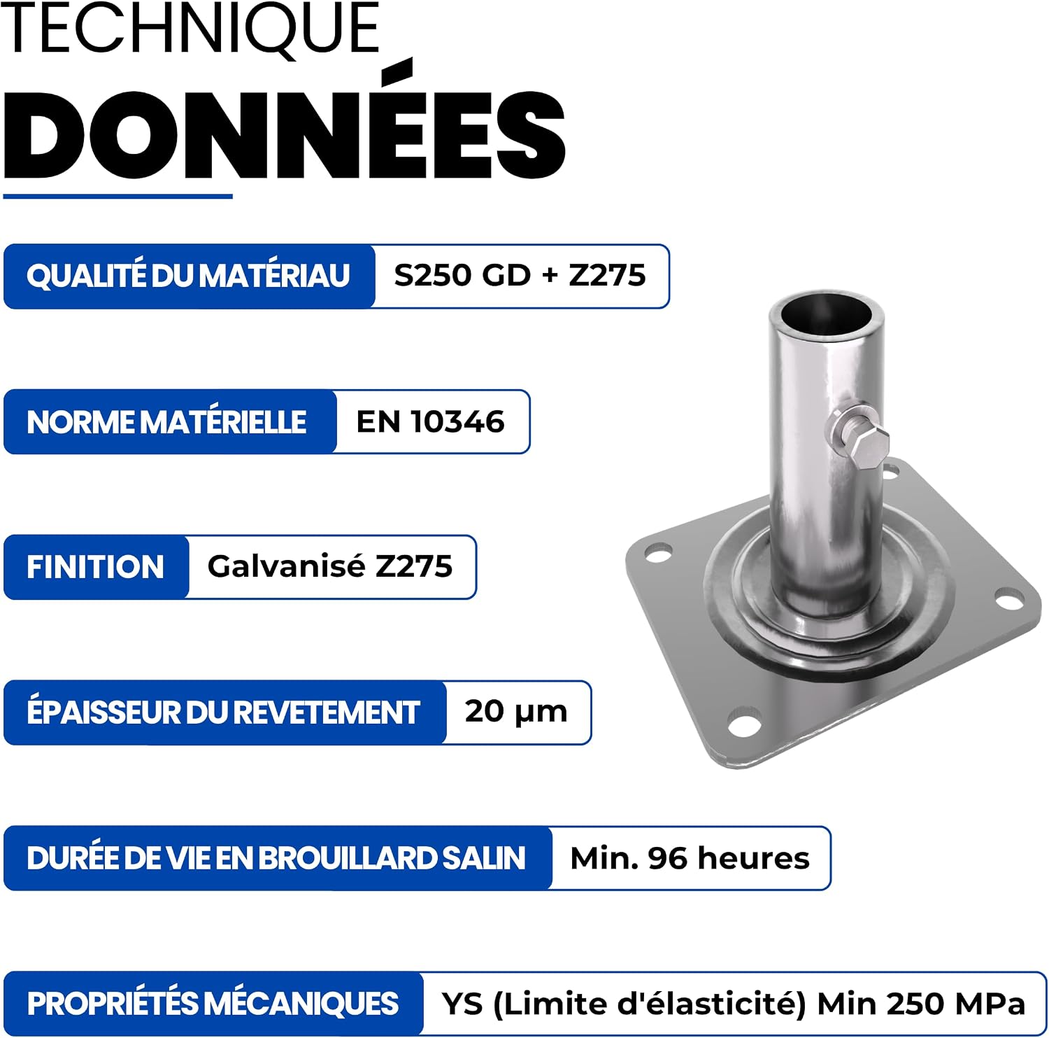 Thumbnail 3 de Plaque de base d’échafaudage GeZu Impex 135×110×120 mm galvanisée (lot de 16) – compatible style Baker