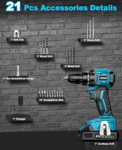 Thumbnail 7 de Perceuse-visseuse sans fil LEEIKOO 21V Brushless – 45 N·m, batterie 2,0 Ah