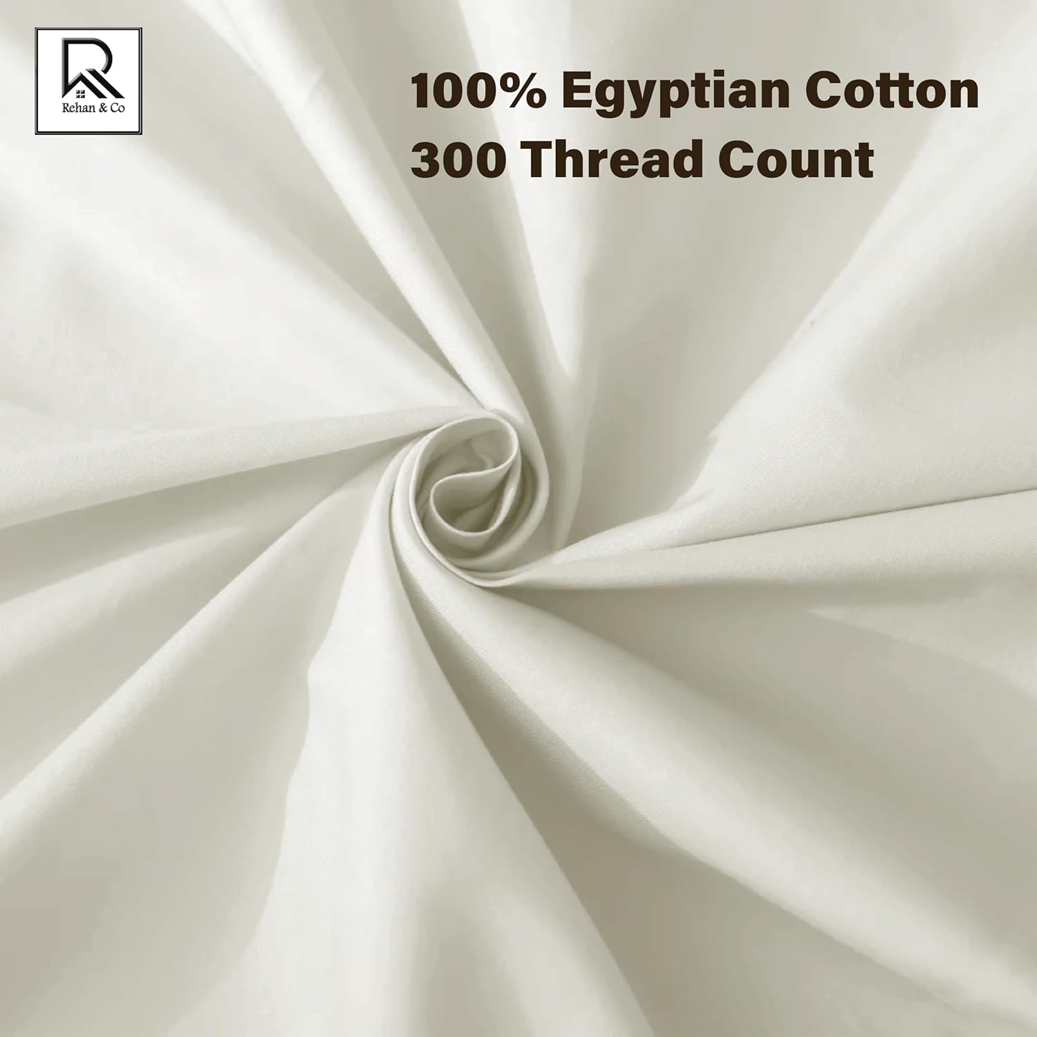 Detalle de Rehan & Co 100% Egyptian Cotton King Fitted Sheet (Cream) – 300 Thread Count, 12in / 30cm Deep