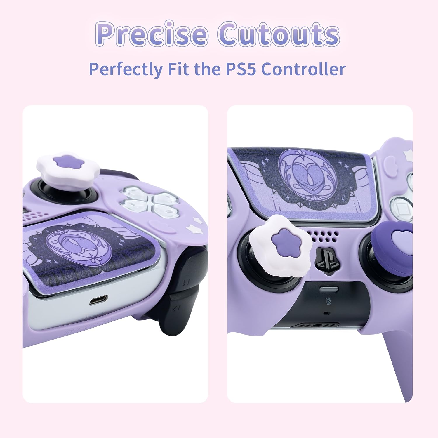 Detalle de GeekShare PS5 Controller Hautgriff-Set – Sternflügel, lilac, rutschfeste Silikon-Schutzhülle inkl. Daumengriffkappen