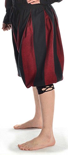 Detalle de HEMAD Pantalons Landsknecht médiéval pour Hommes – Calf-Longueur, coton pur, Noir-Rouge (S/M)