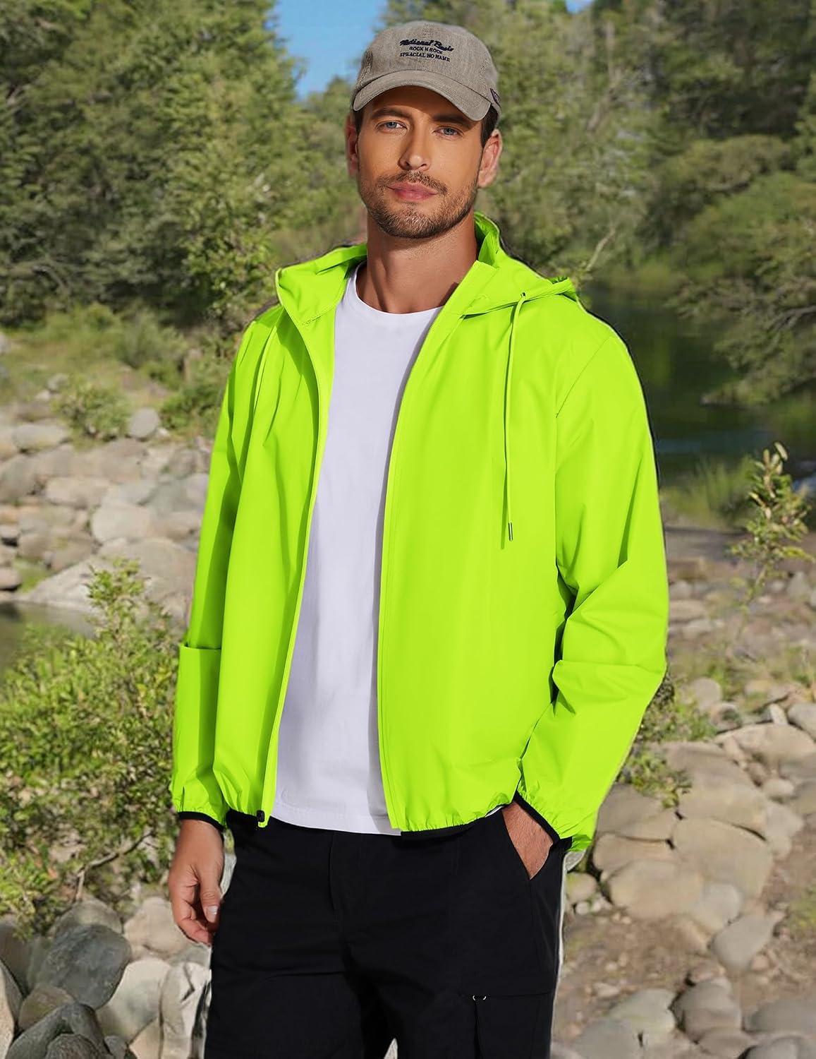 Thumbnail 6 de COOFANDY Men's Light Rain Jacket with Hood – Packable Waterproof Windbreaker