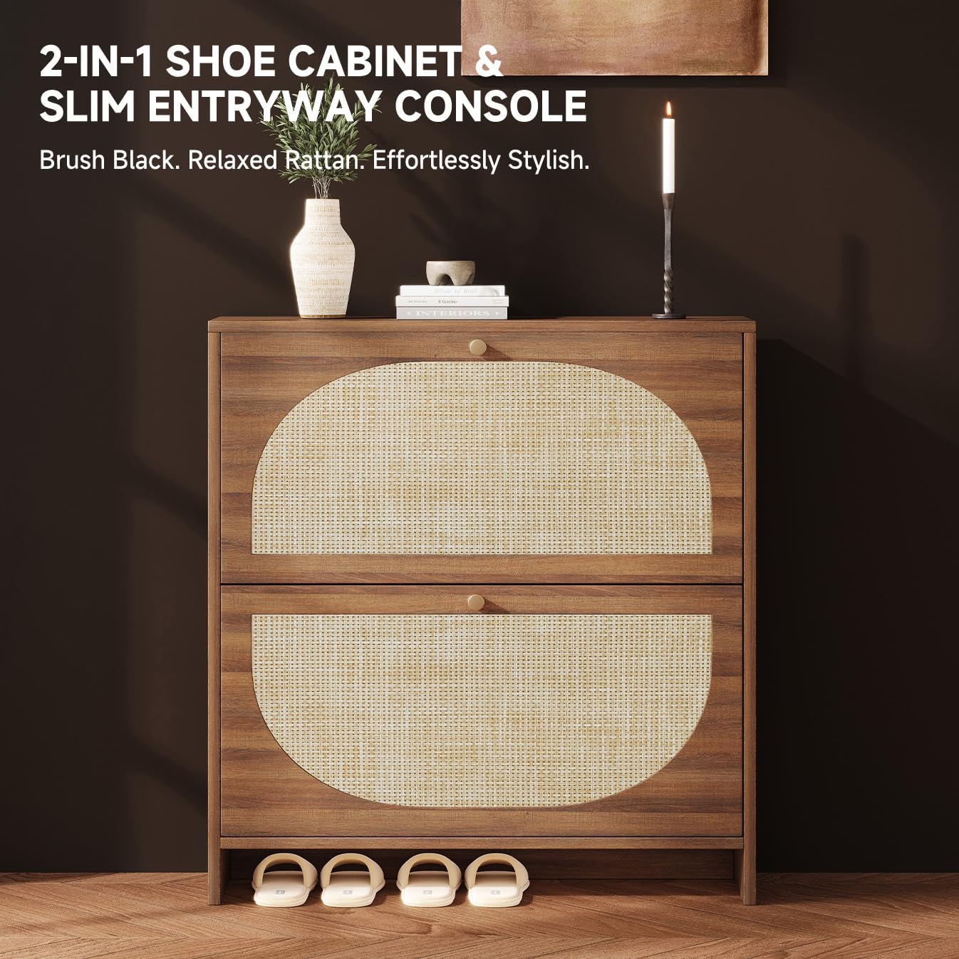 Thumbnail 6 de Nicetree 2-280CH Rattan Shoe Cabinet, 9.5" Slim, 2 Flip Drawers