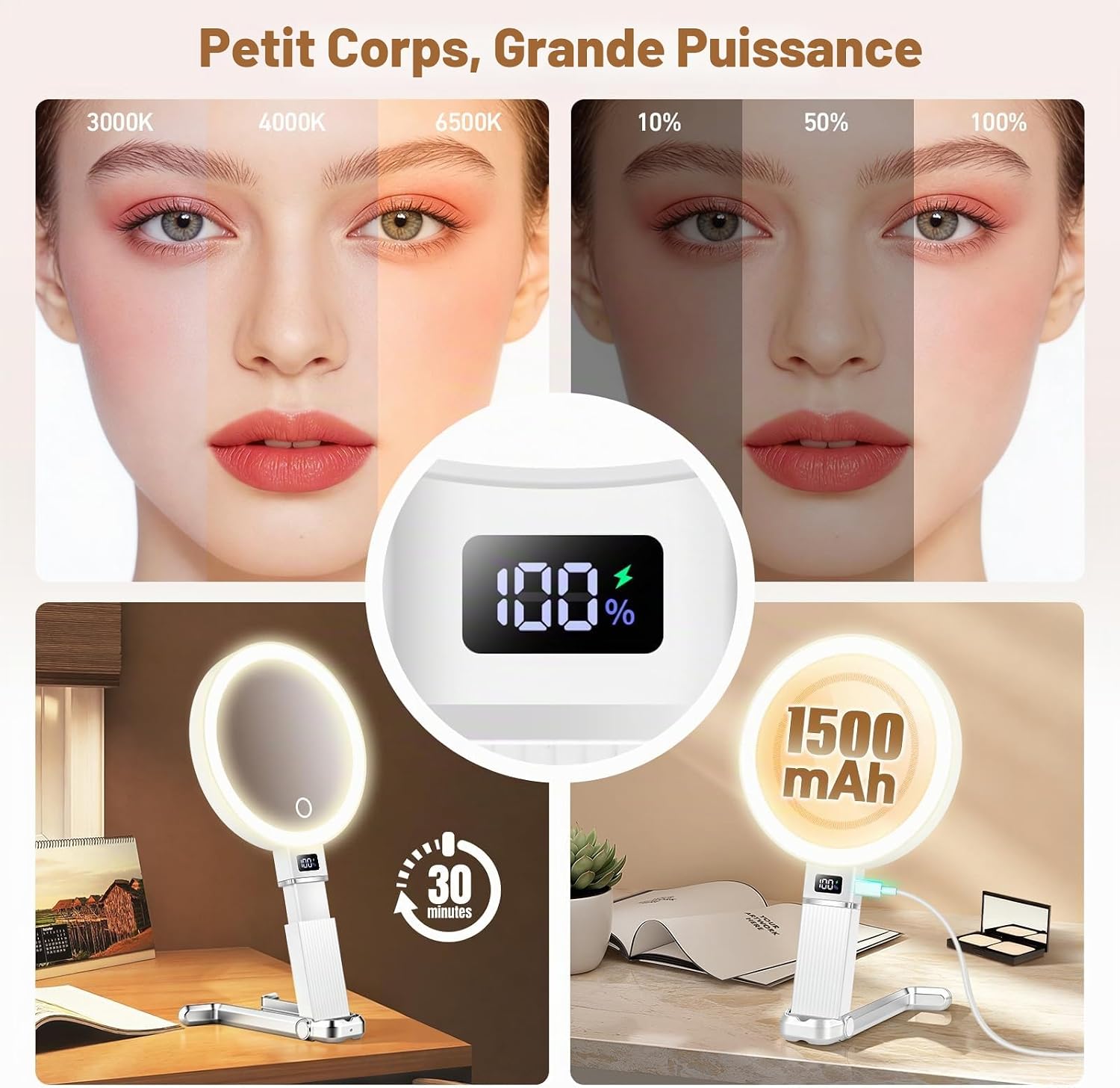 Thumbnail 6 de Miroir de voyage grossissant 30x avec lumière LED – compact, rechargeable et portable