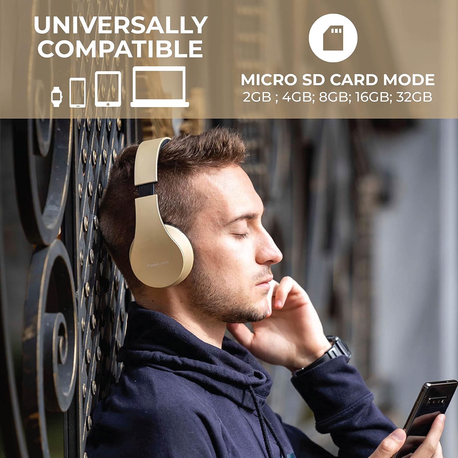 Detalle de PowerLocus Bluetooth Headphones Over Ear with Foldable Design and Multi-Mode Playback