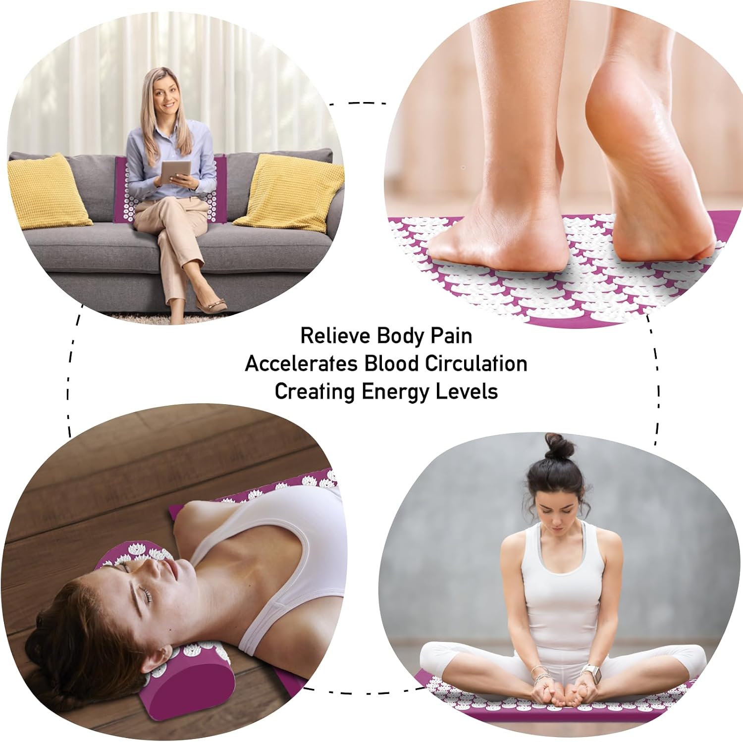Thumbnail 2 de Acupressure Mat, Acupuncture Mat, Massage Set with Pillow – Purple