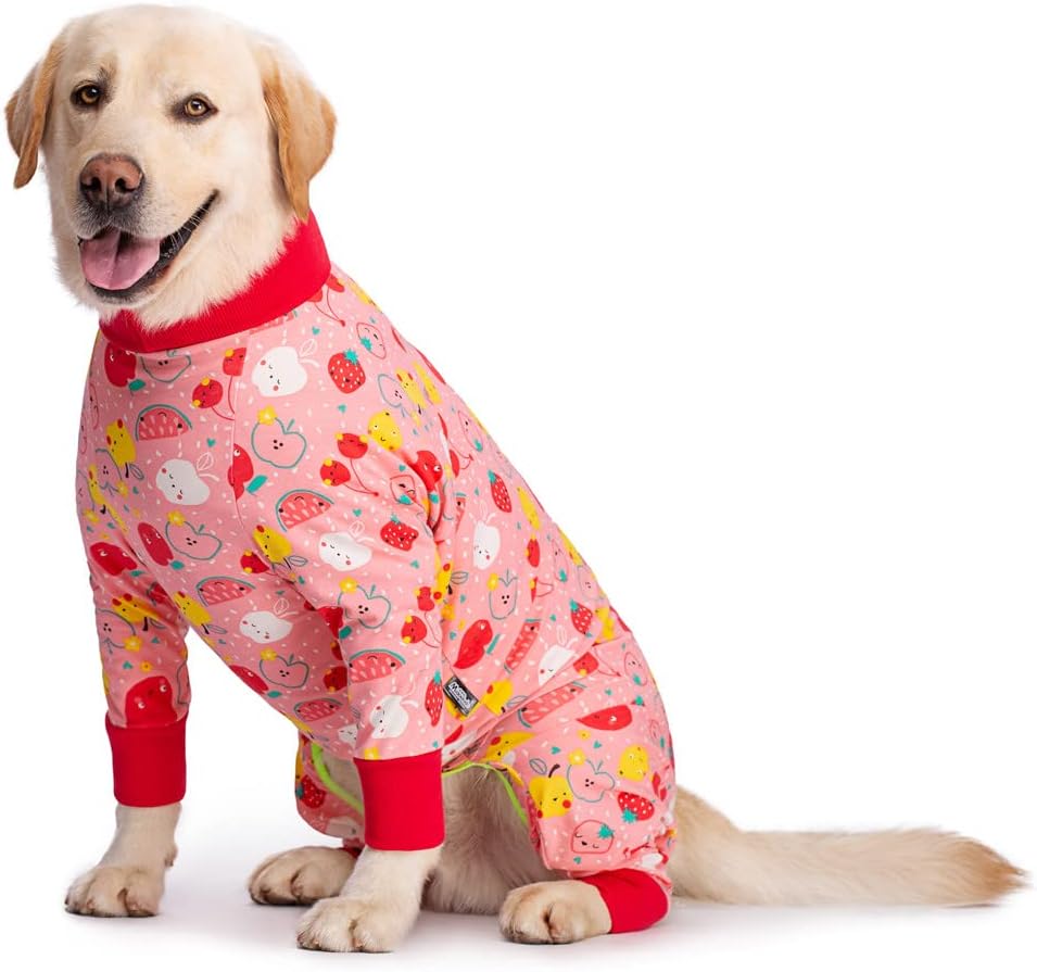 Thumbnail 2 de Cotton 4-Legged Dog Recovery Suit Onesie Pyjamas (Pink fruit) — anti-hair shedding jumpsuit for small/medium/large dogs