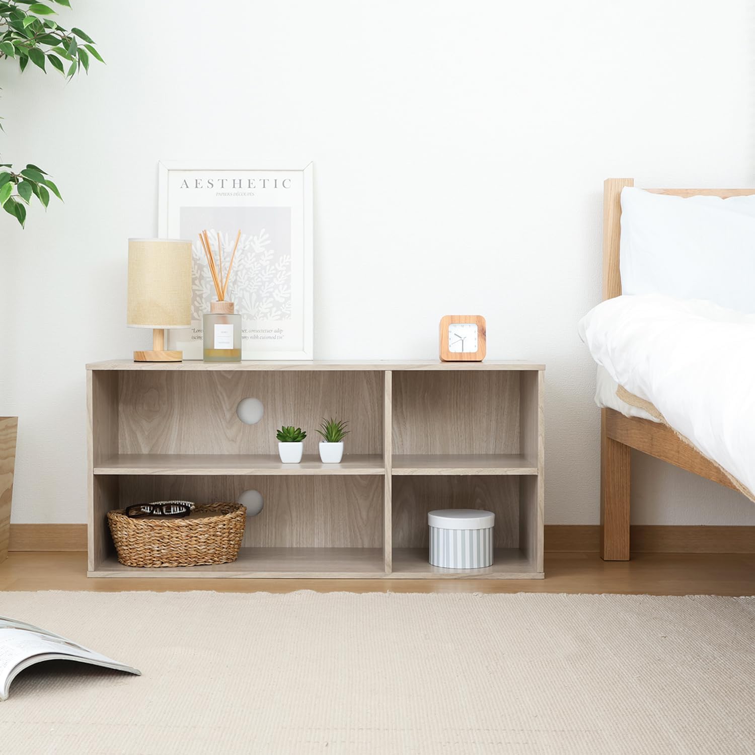 Detalle de 不二貿易 43871 テレビ台 幅89cm アッシュグレー 4分割収納・コード穴付き 32型対応
