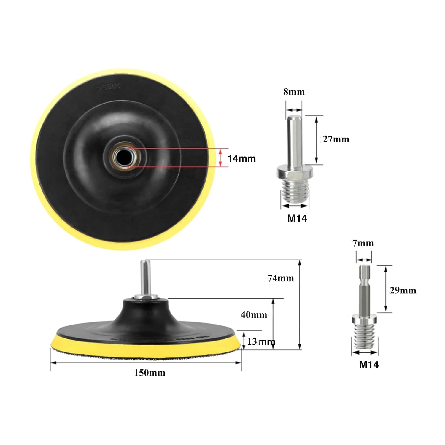 Detalle de HOTCKB FER72 150 mm klittenband-steunschijven met M14-adapters, 8.500 rpm