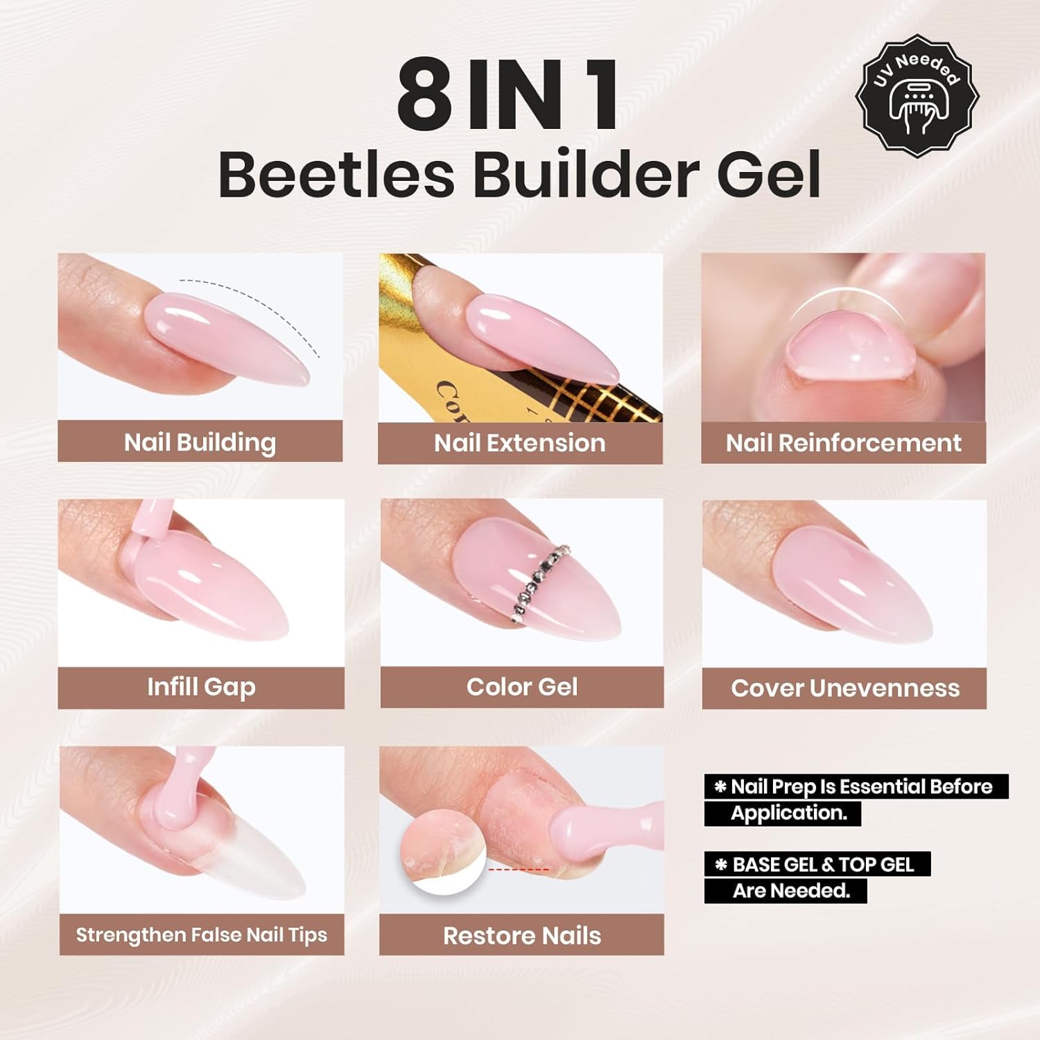 Detalle 2 de Beetles Builder Gel 15 ml Nagelverstärker Gel 💅
