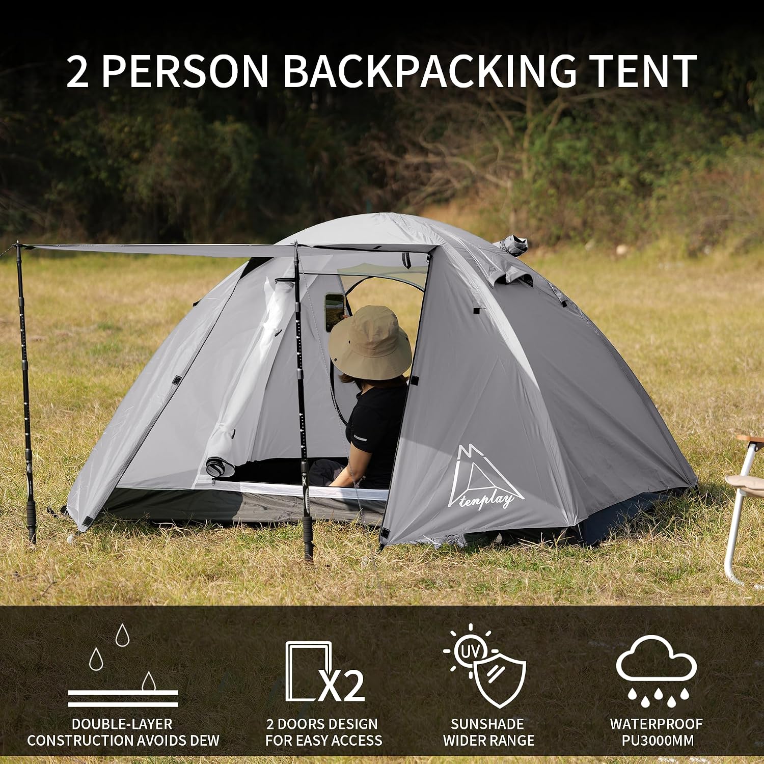 Detalle 2 de TENPLAY 2 Person Camping Tent 2.5 kg ⛺