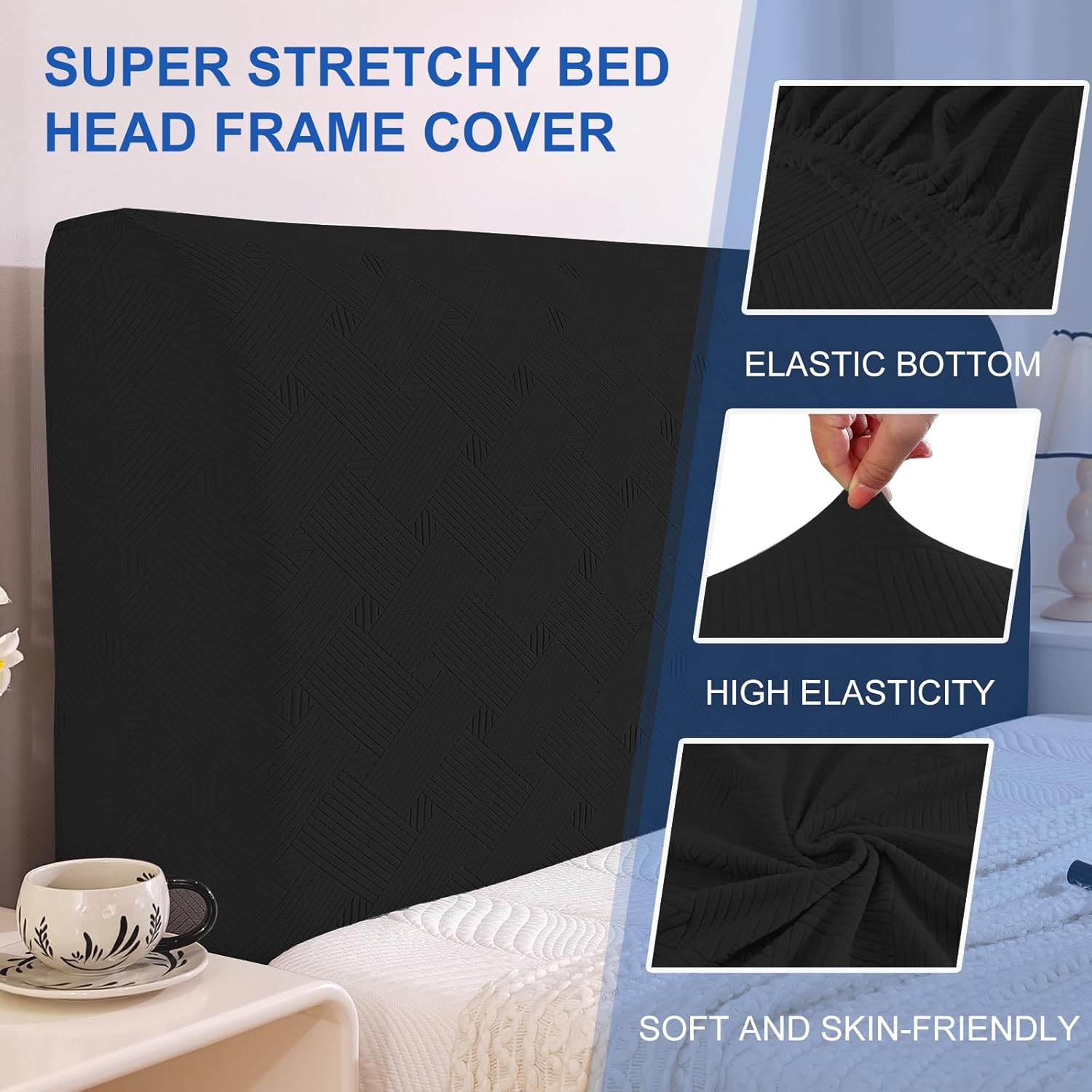 Detalle de Ystyle Copri testiera letto matrimoniale/singolo elasticizzata universale 180 cm, nero