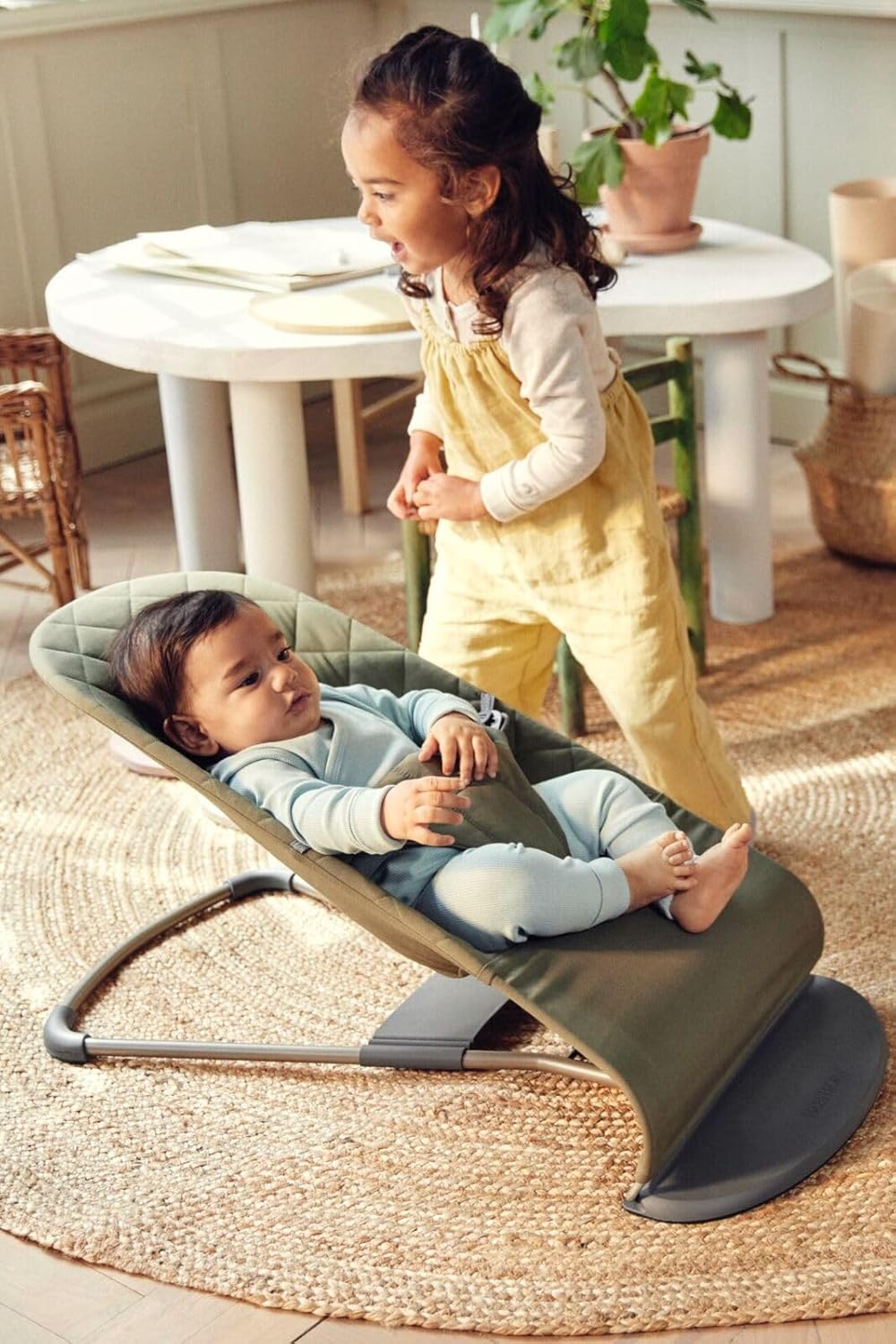 Thumbnail 3 de BabyBjörn Babywippe Bliss Gewebe Dunkelgrün – Ergonomische Wippe für 3,5–13 kg