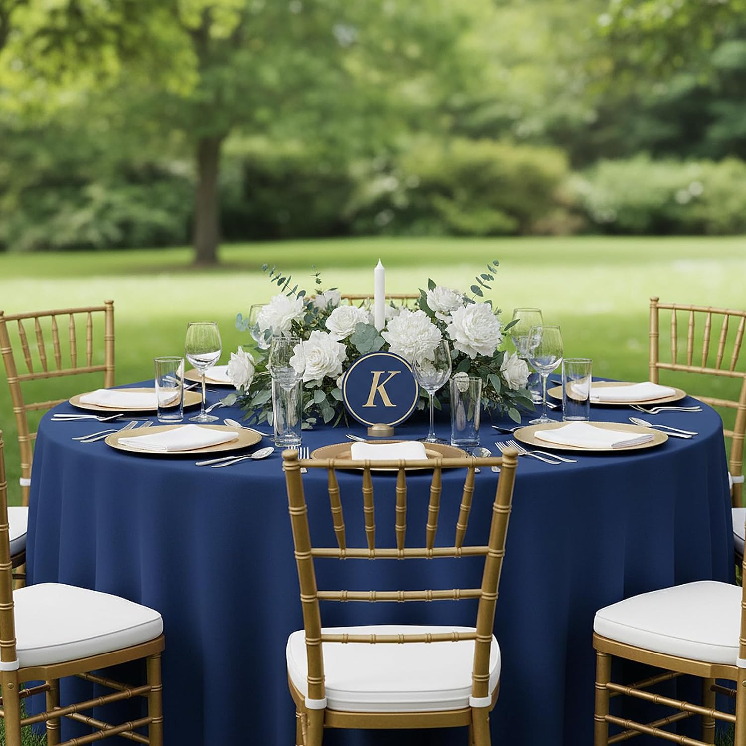 Thumbnail 1 de Fixwal 120 Inch Navy Blue Round Tablecloth, 6 Pack