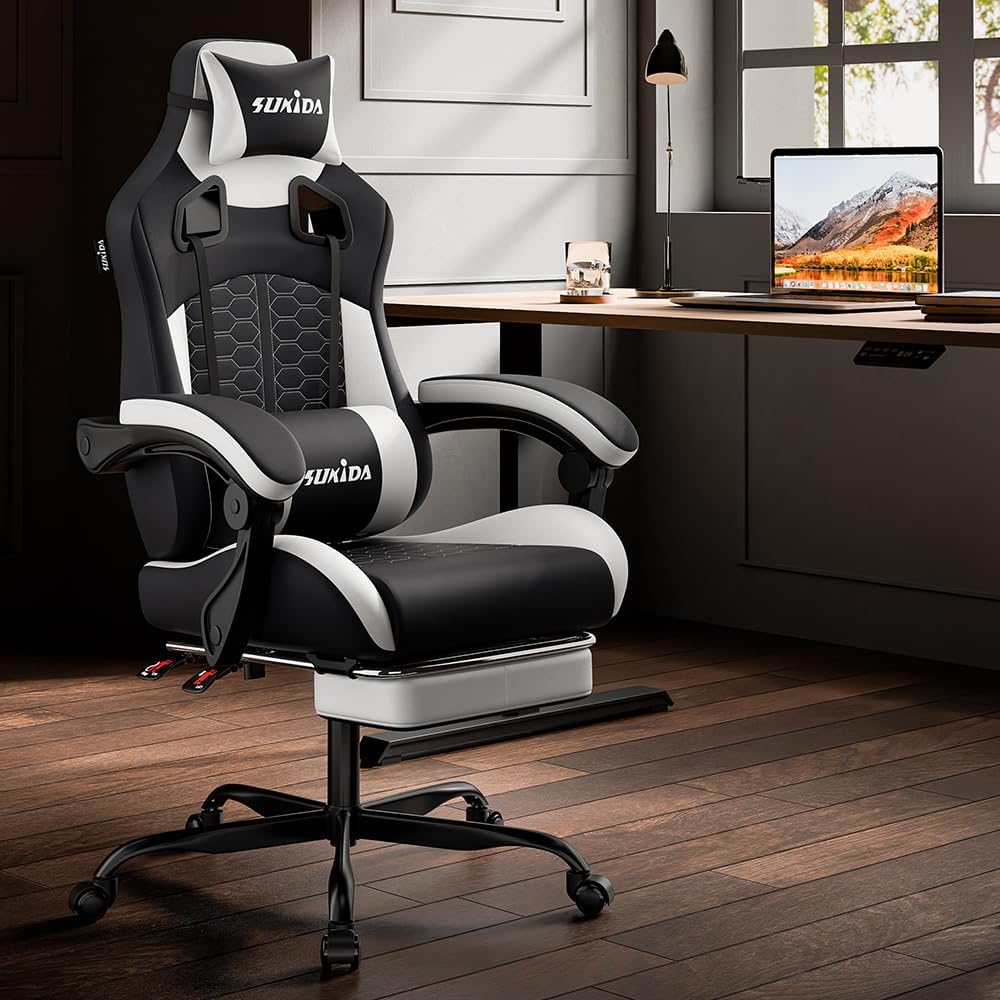 Thumbnail 1 de SUKIDA Ergonomic Gaming Chair for Adults with Massage Lumbar Support, Headrest and Footrest