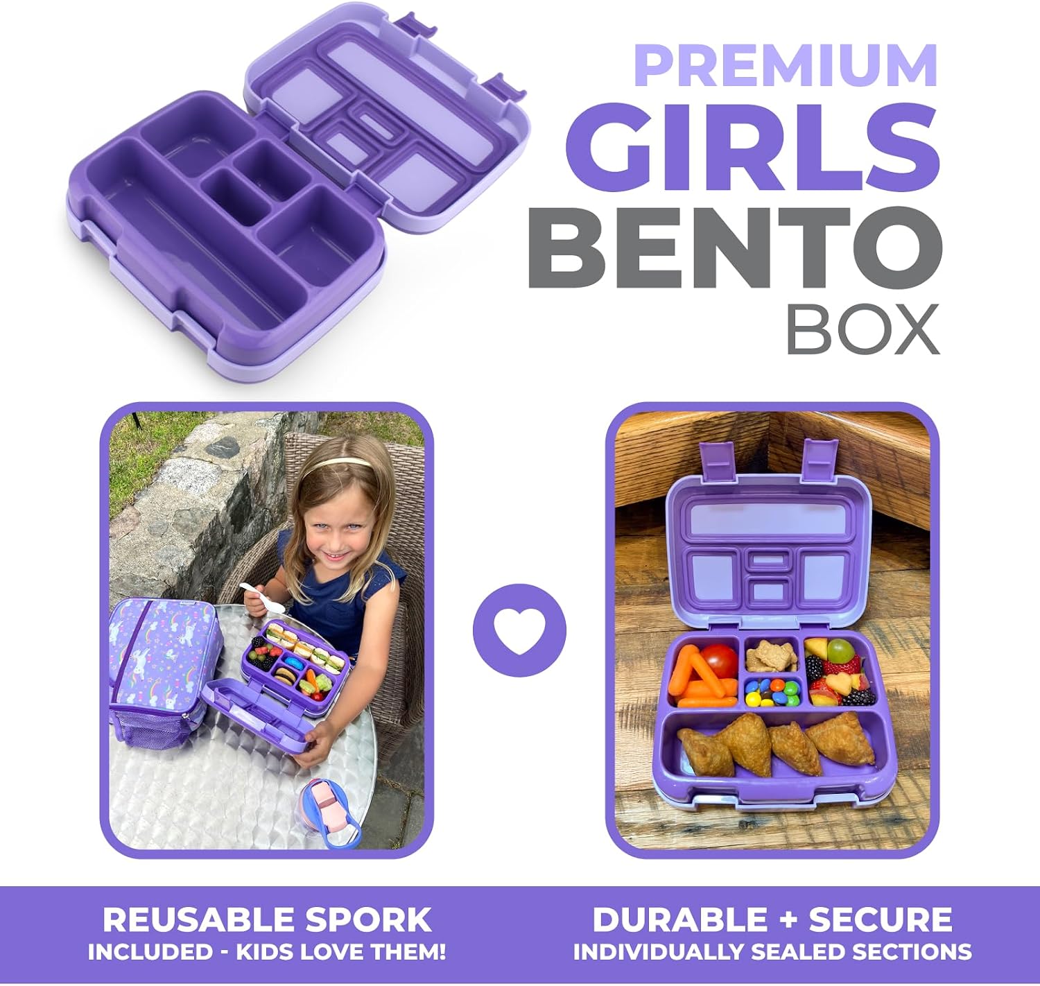 Detalle 2 de Bento Box Lunch Box for Toddlers 5-Section Purple Unicorn 🥡