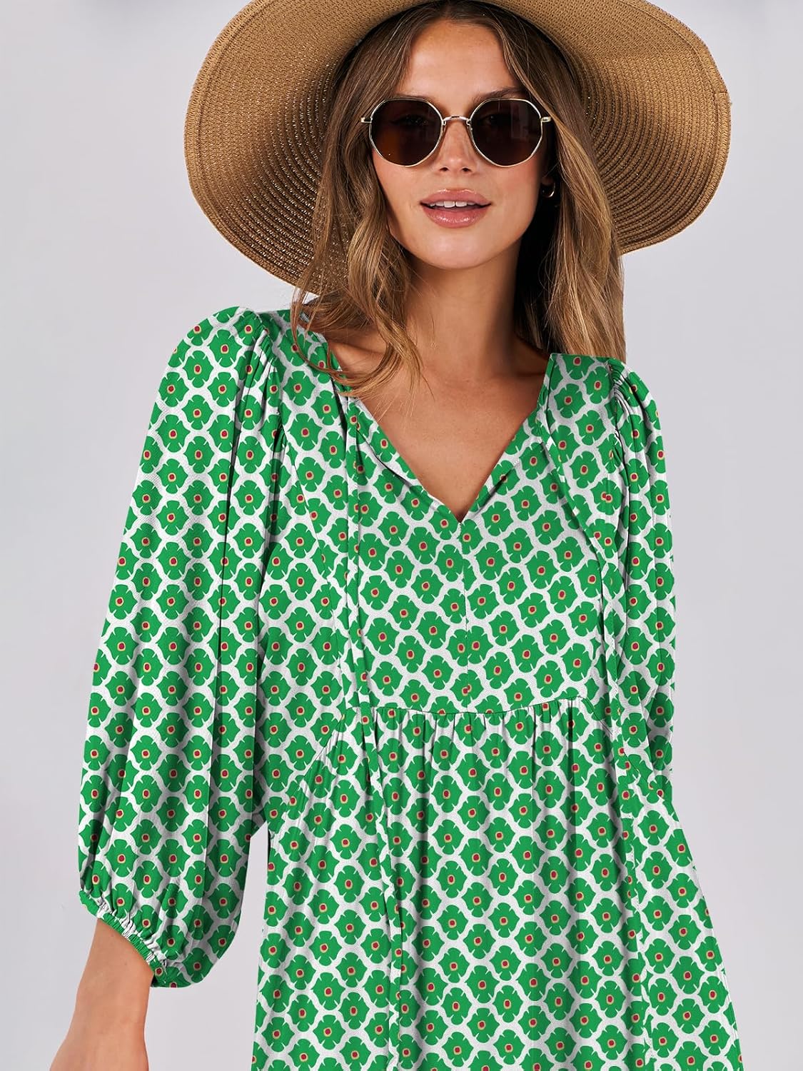 Detalle de ANRABESS Womens Boho Maxi Dress 2026 Summer V Neck Puff Sleeve Floral Flowy Swing Long Dress