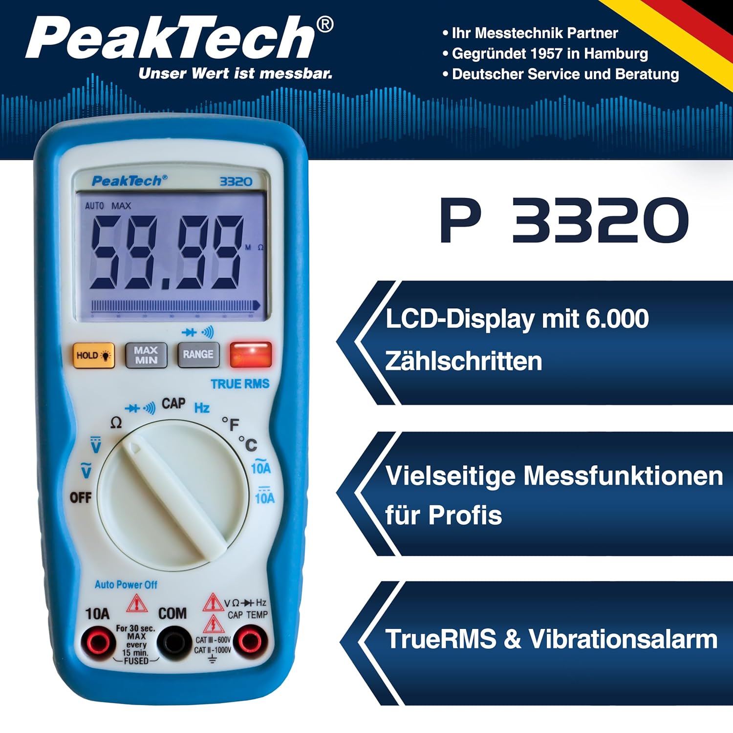 Thumbnail 1 de PeakTech P 3320: Tragbares TrueRMS-Multimeter mit 10 A AC/DC
