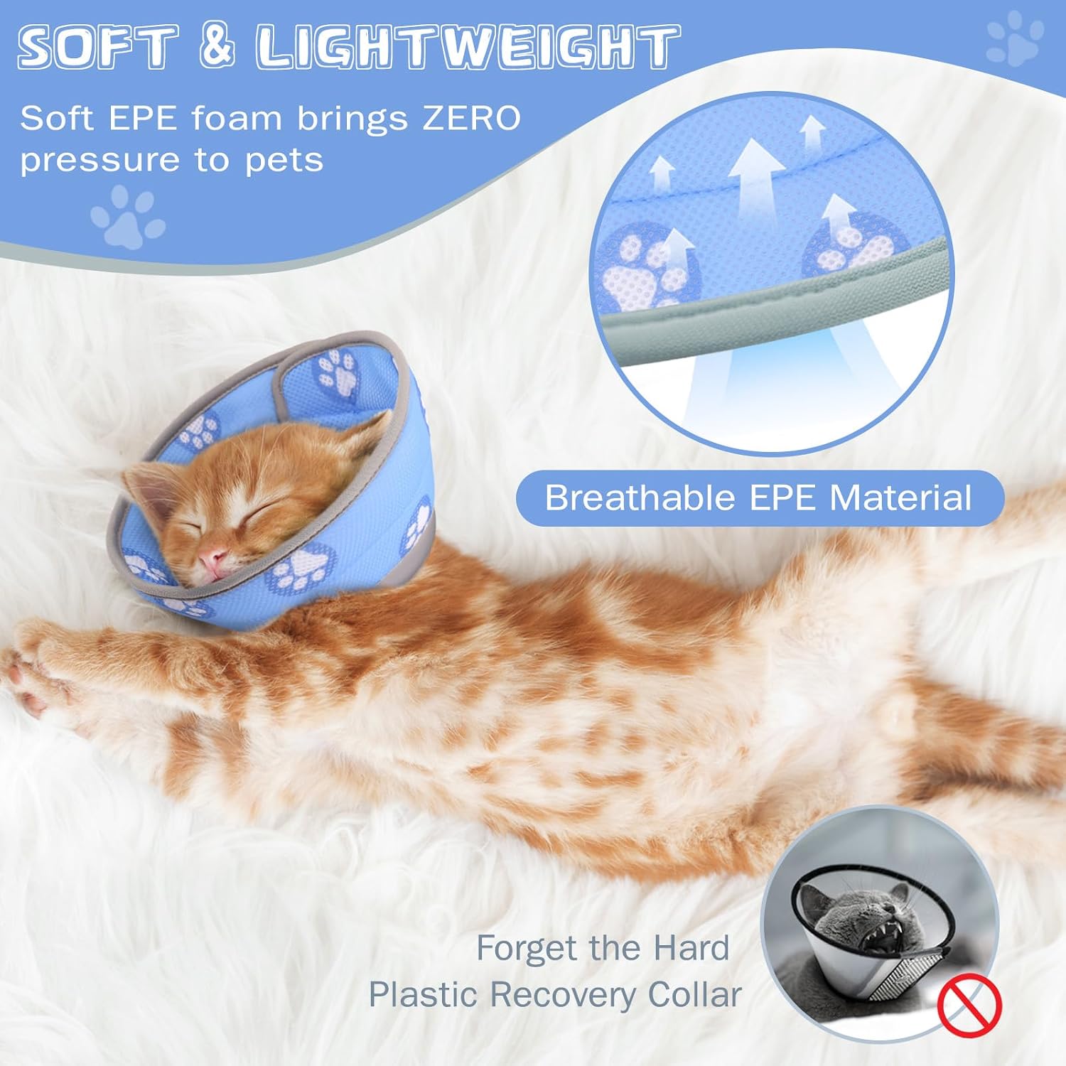 Detalle de Toptakeit Soft Adjustable Cat Recovery Cone, Blue